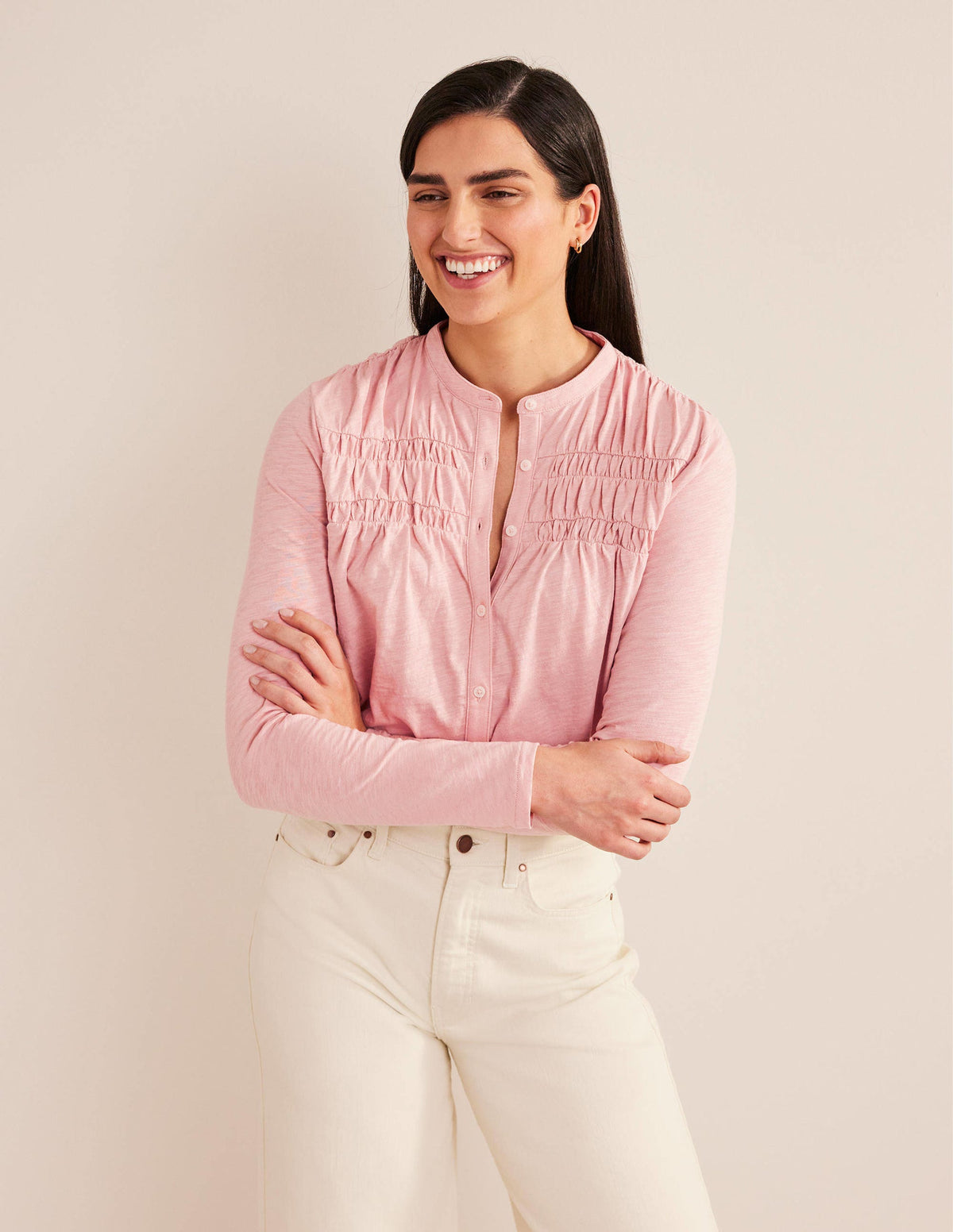 Ruched Yoke Detail Shirt-Milkshake - Image 1