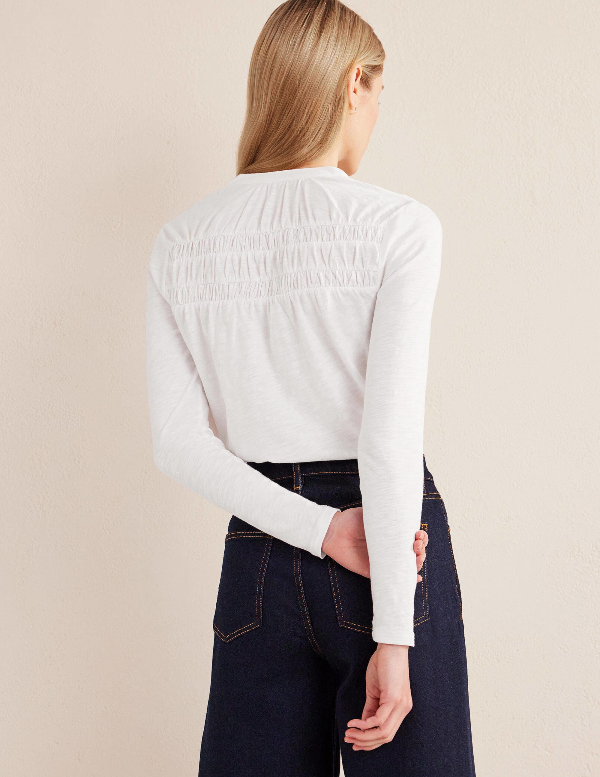 Ruched Yoke Detail Shirt-White - Image 3