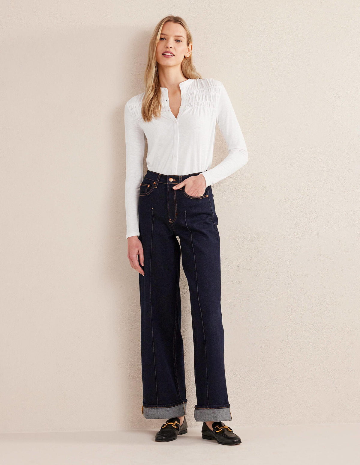 Ruched Yoke Detail Shirt-White - Image 4