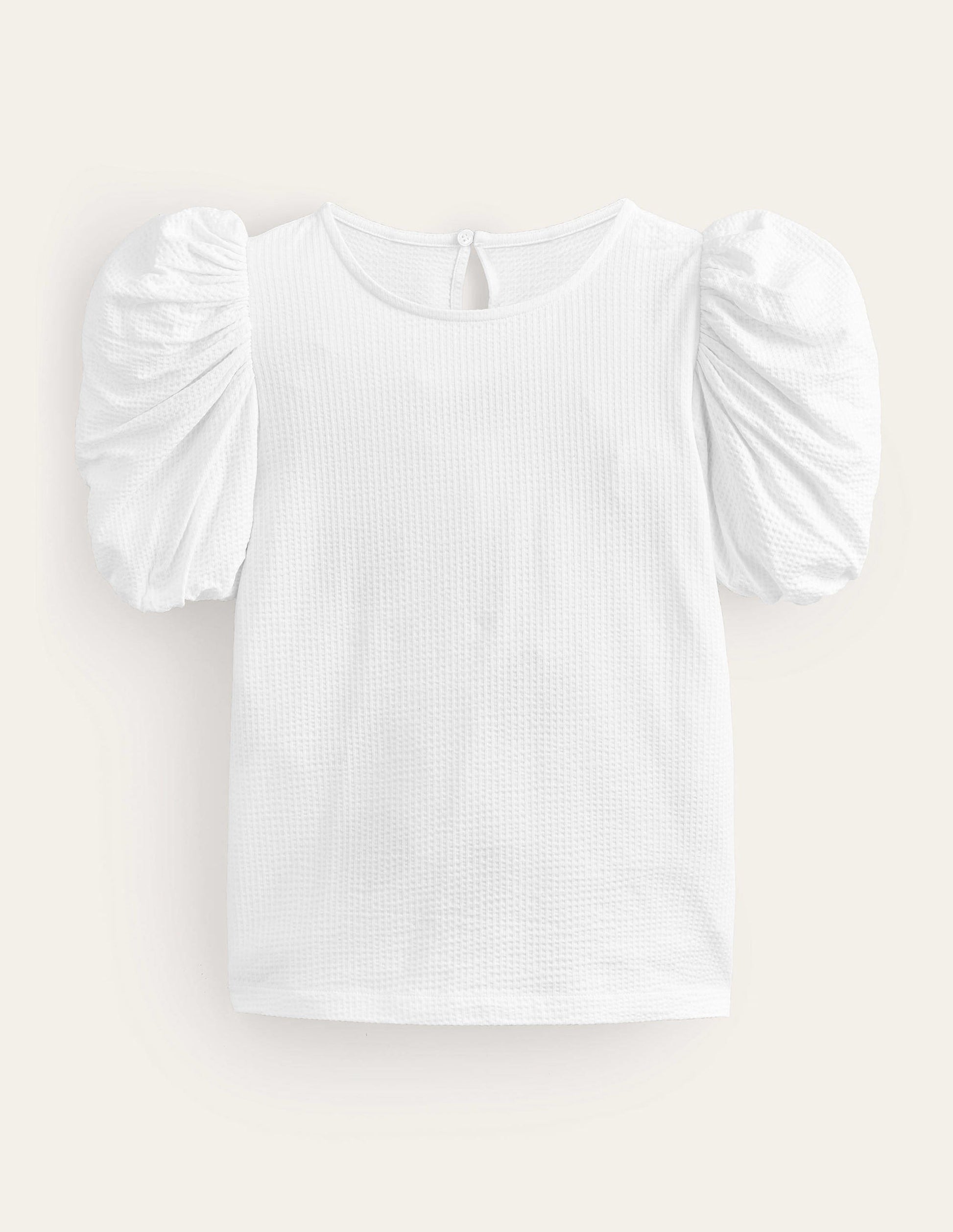 Puff Sleeve Jersey Top-White-5