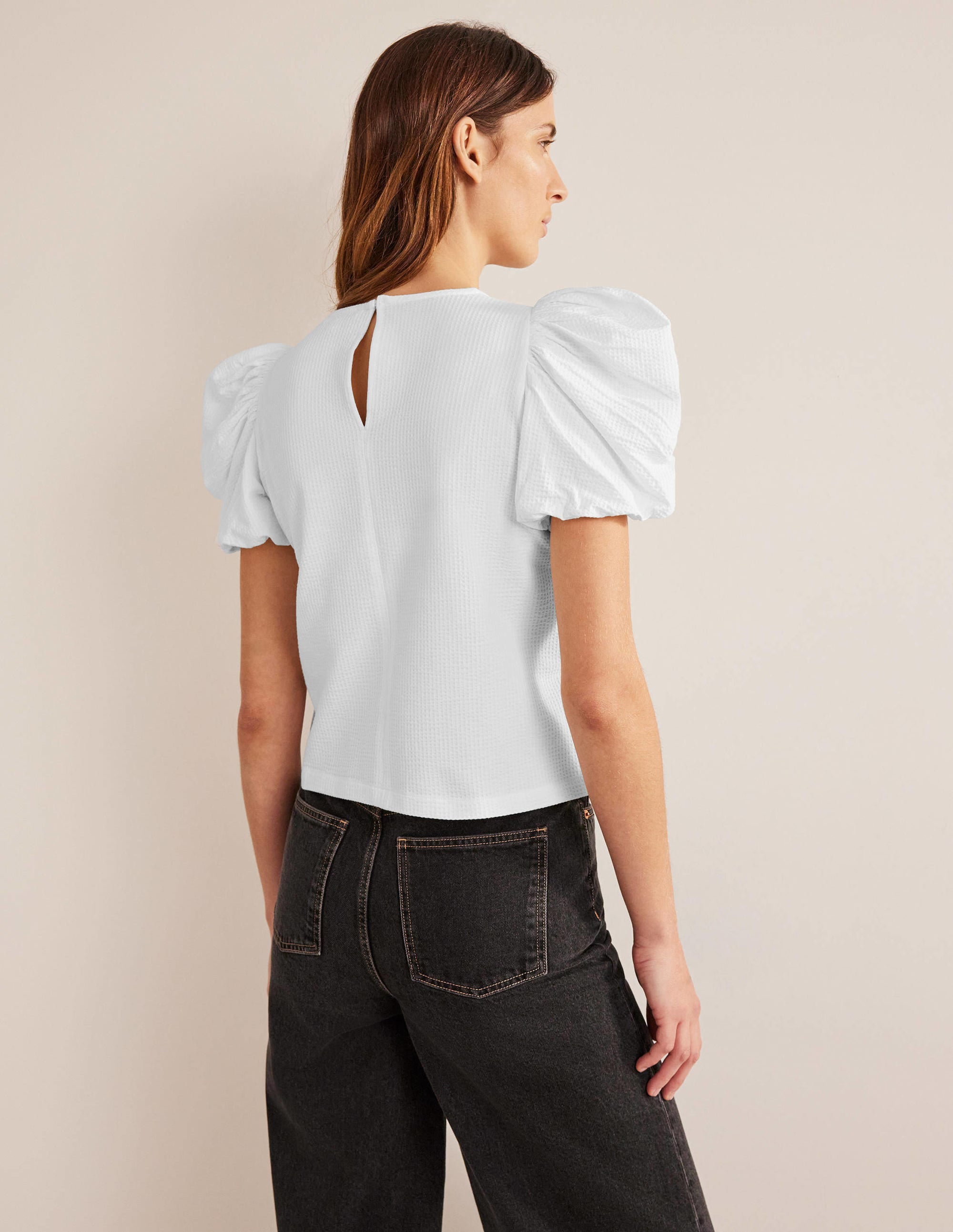 Puff Sleeve Jersey Top-White - Image 3