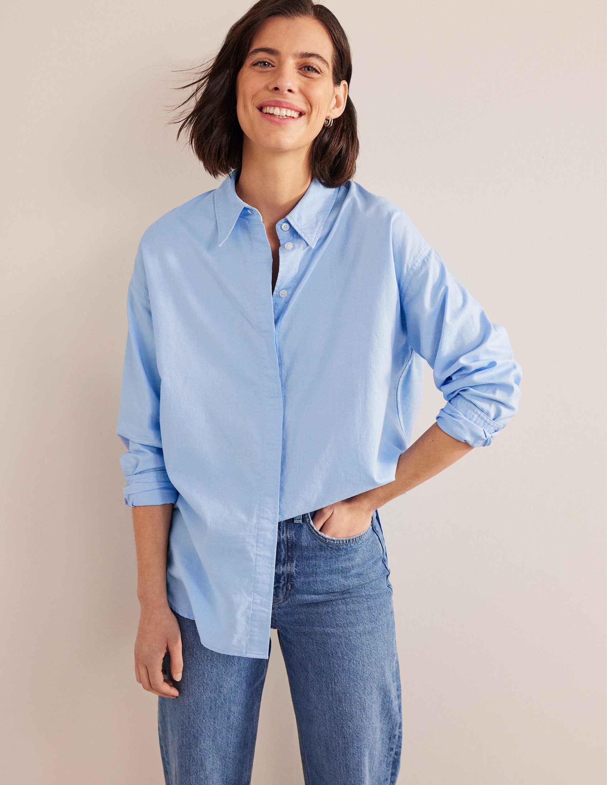 Oversized Cotton Shirt-Chambray Oxford-1