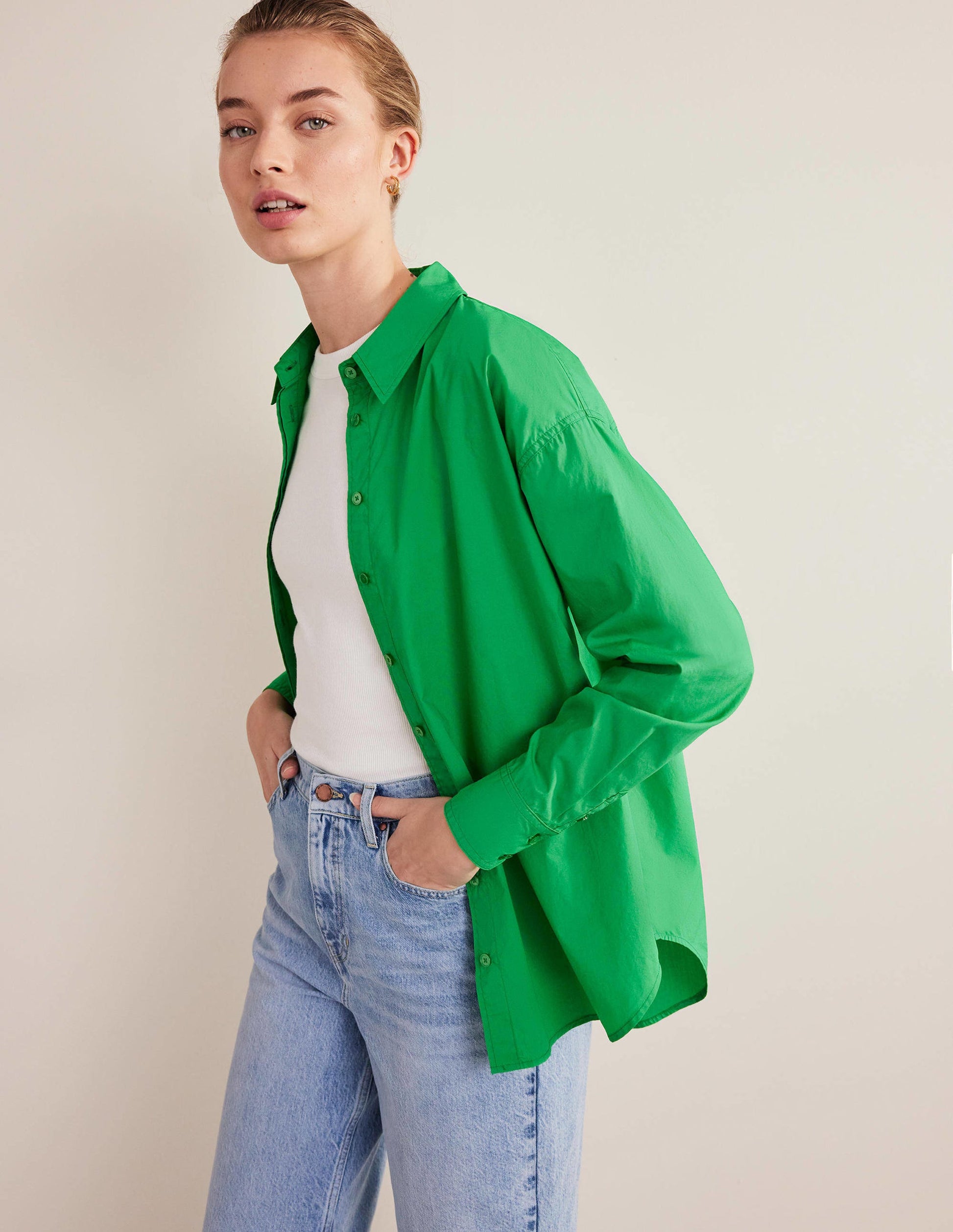 Oversized Cotton Shirt-Green Bee-1
