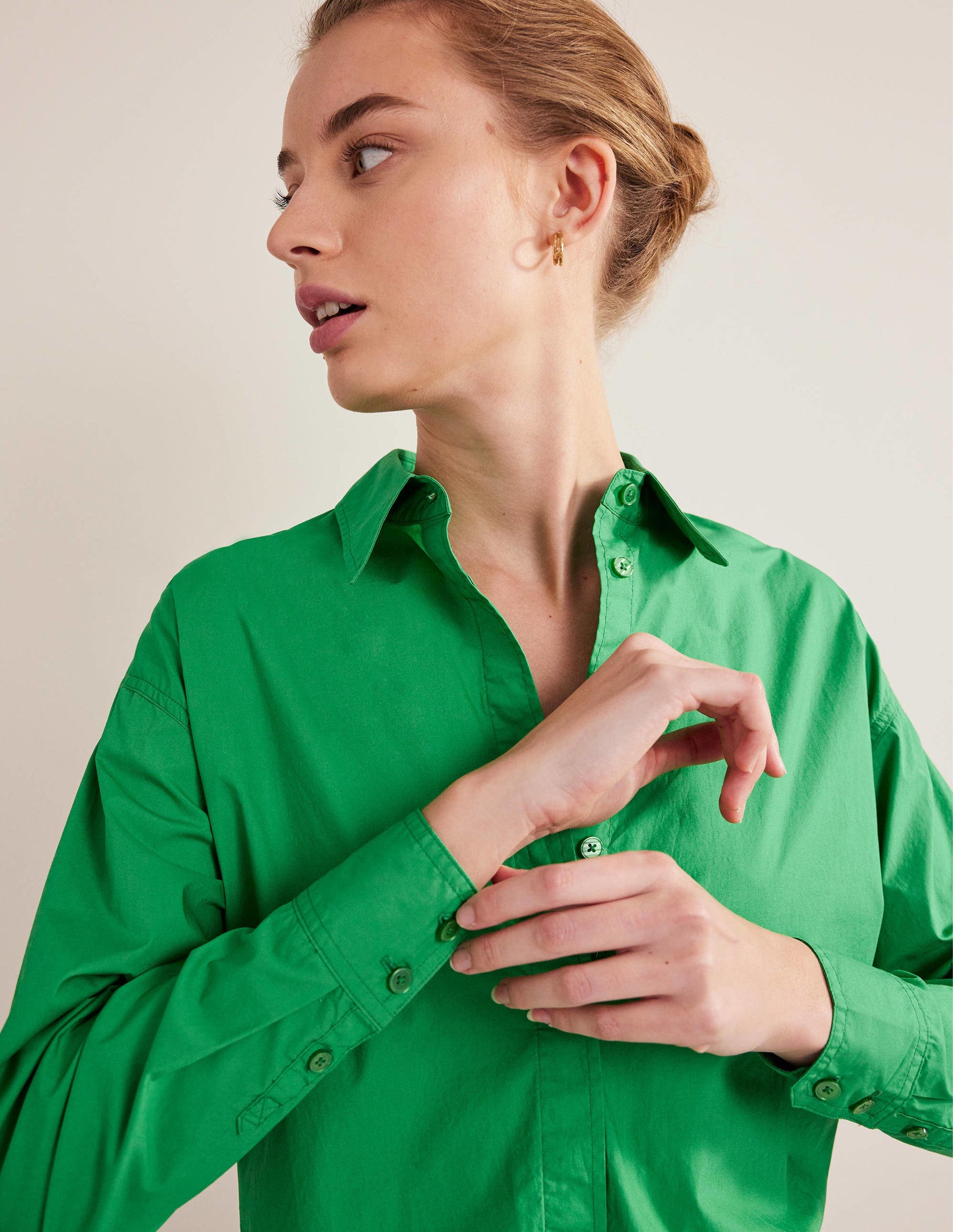 Oversized Cotton Shirt-Green Bee-2