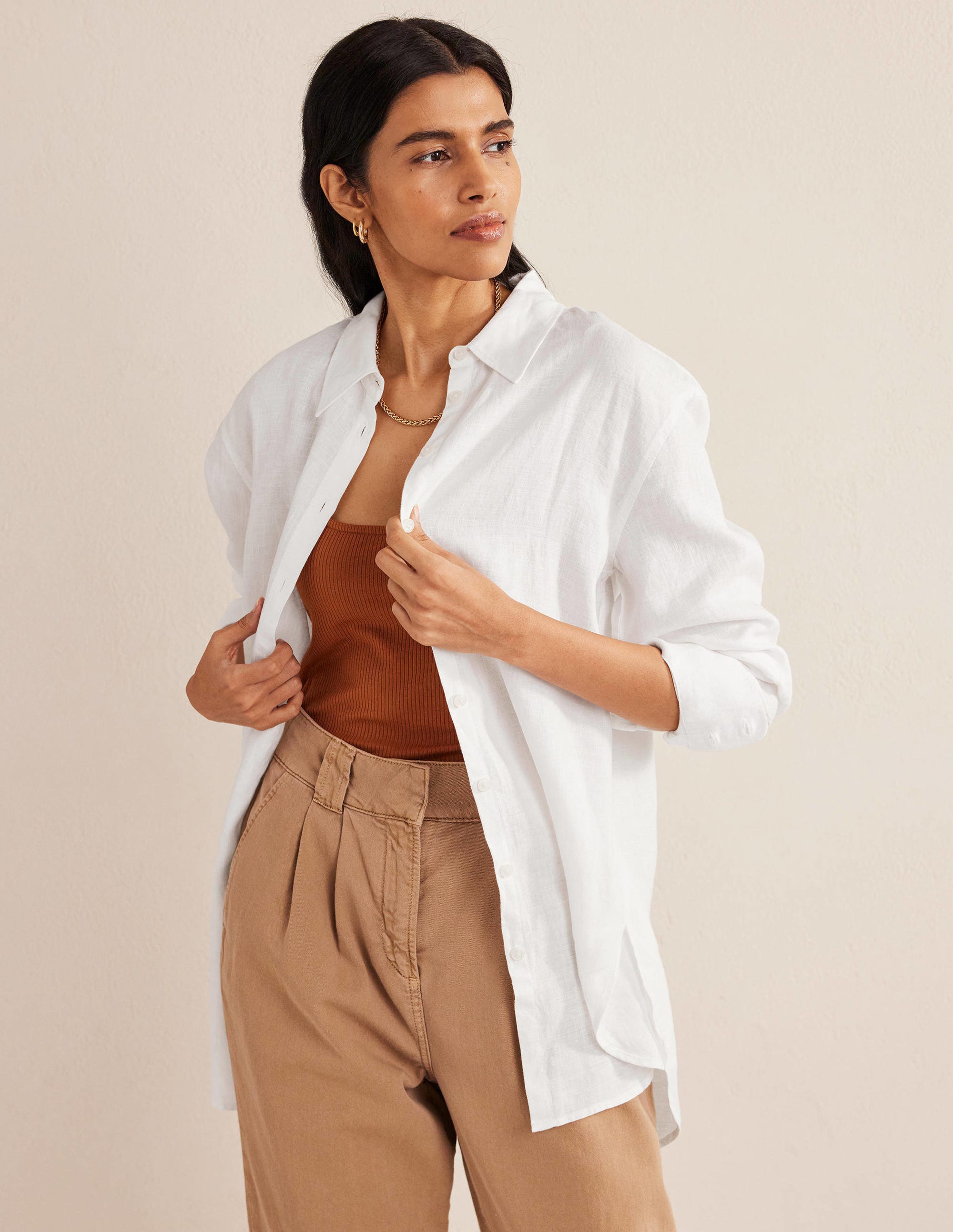 Relaxed Linen Shirt-White - Image 1
