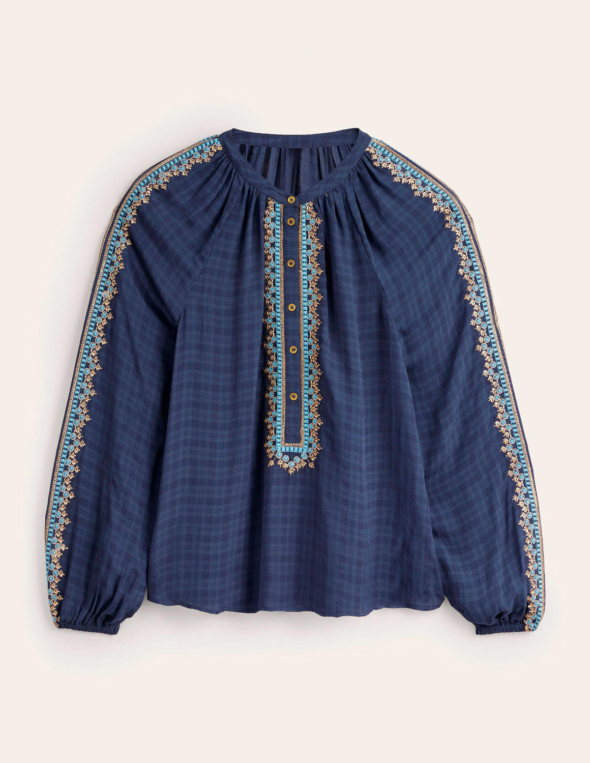 Embroidered Popover Blouse-Navy - Image 5