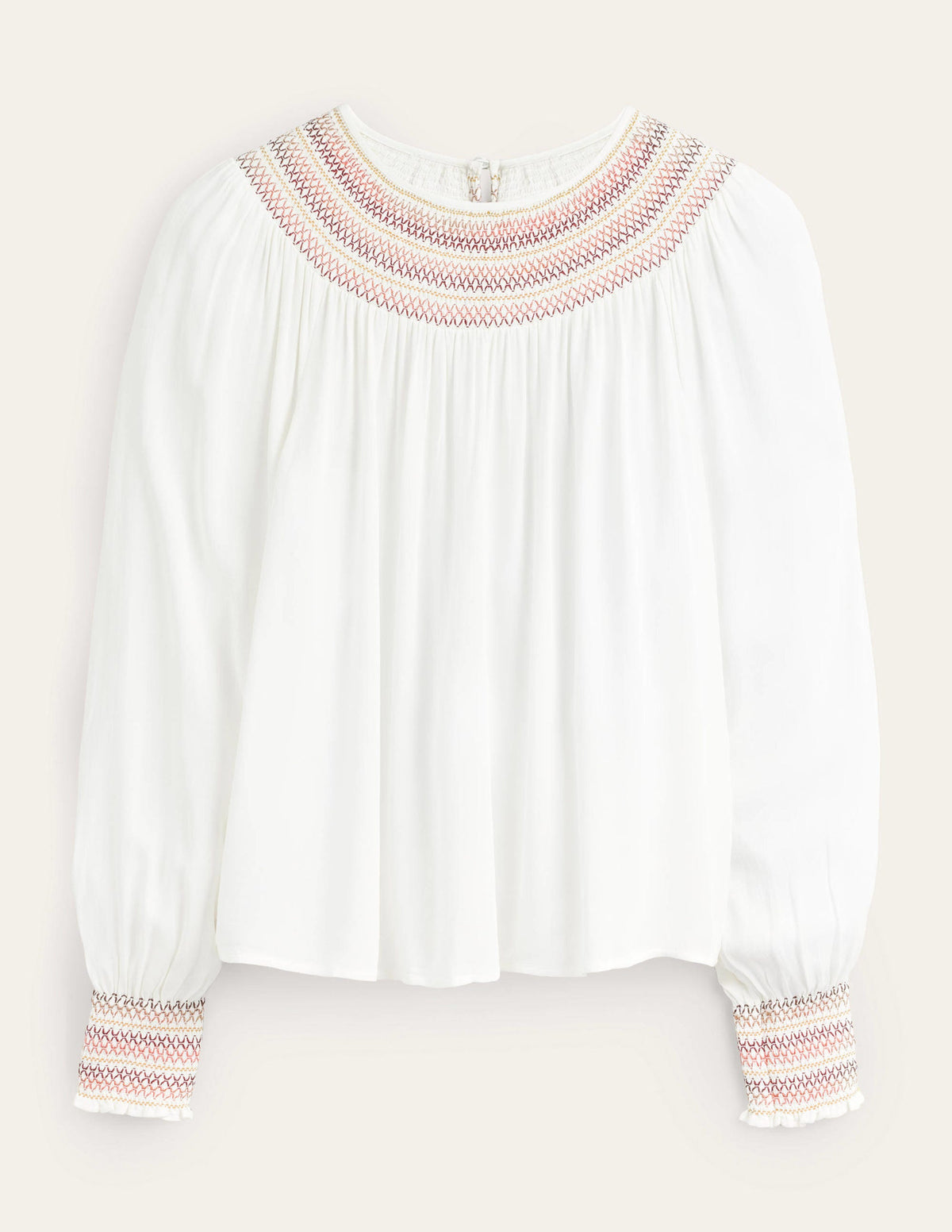 Smocked Crew Neck Top-Ivory - Image 5