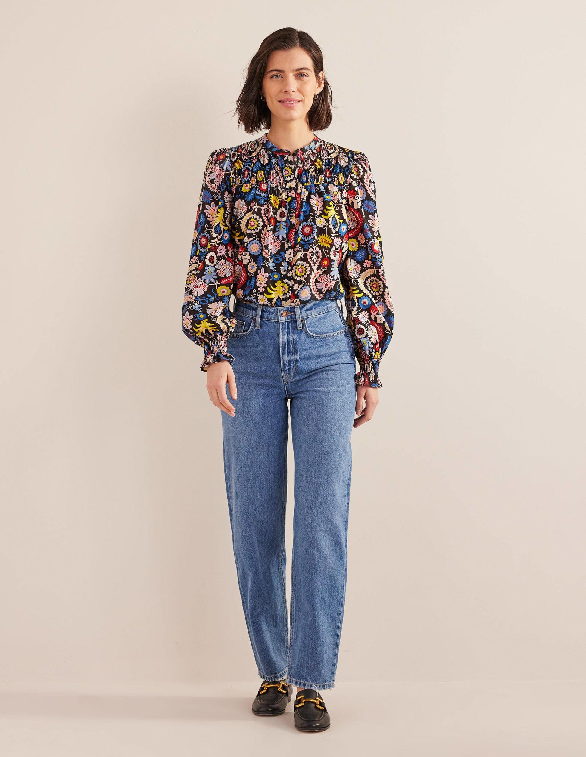 Smocked Yoke Cotton Blouse-Multi, Tropic Charm-5
