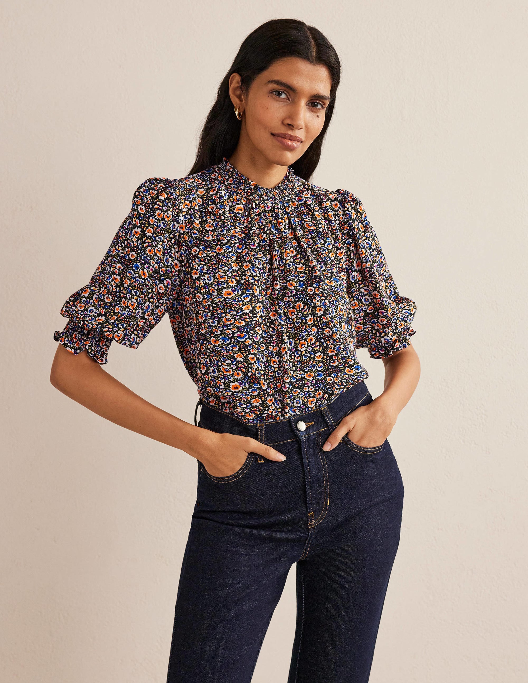Smocked Detail Printed Top-Multi, Eden Bloom - Image 1