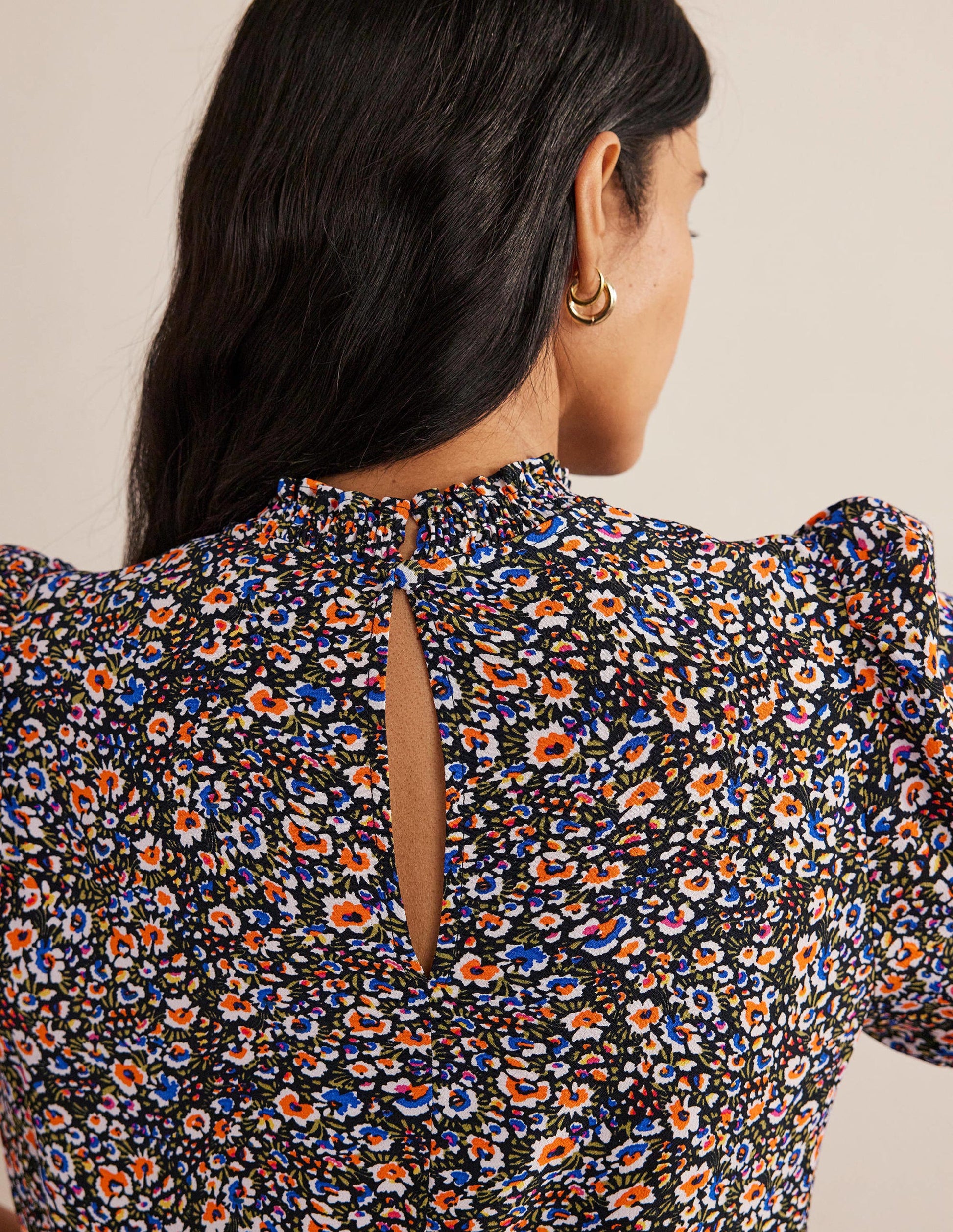 Smocked Detail Printed Top-Multi, Eden Bloom-2