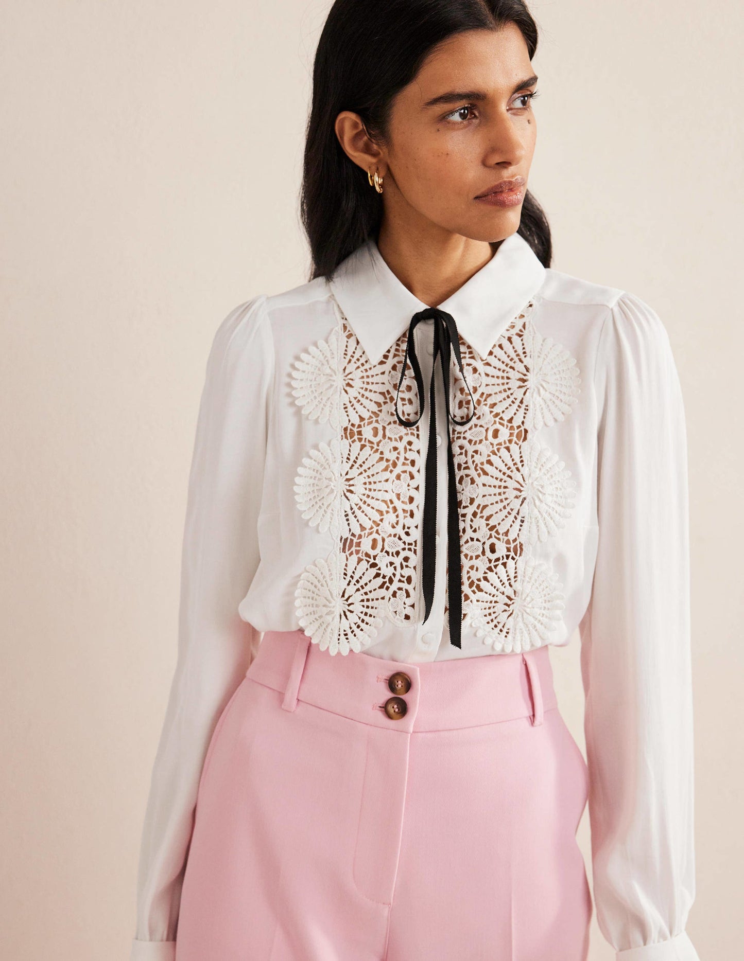 Lace Bib Blouse-Ivory
