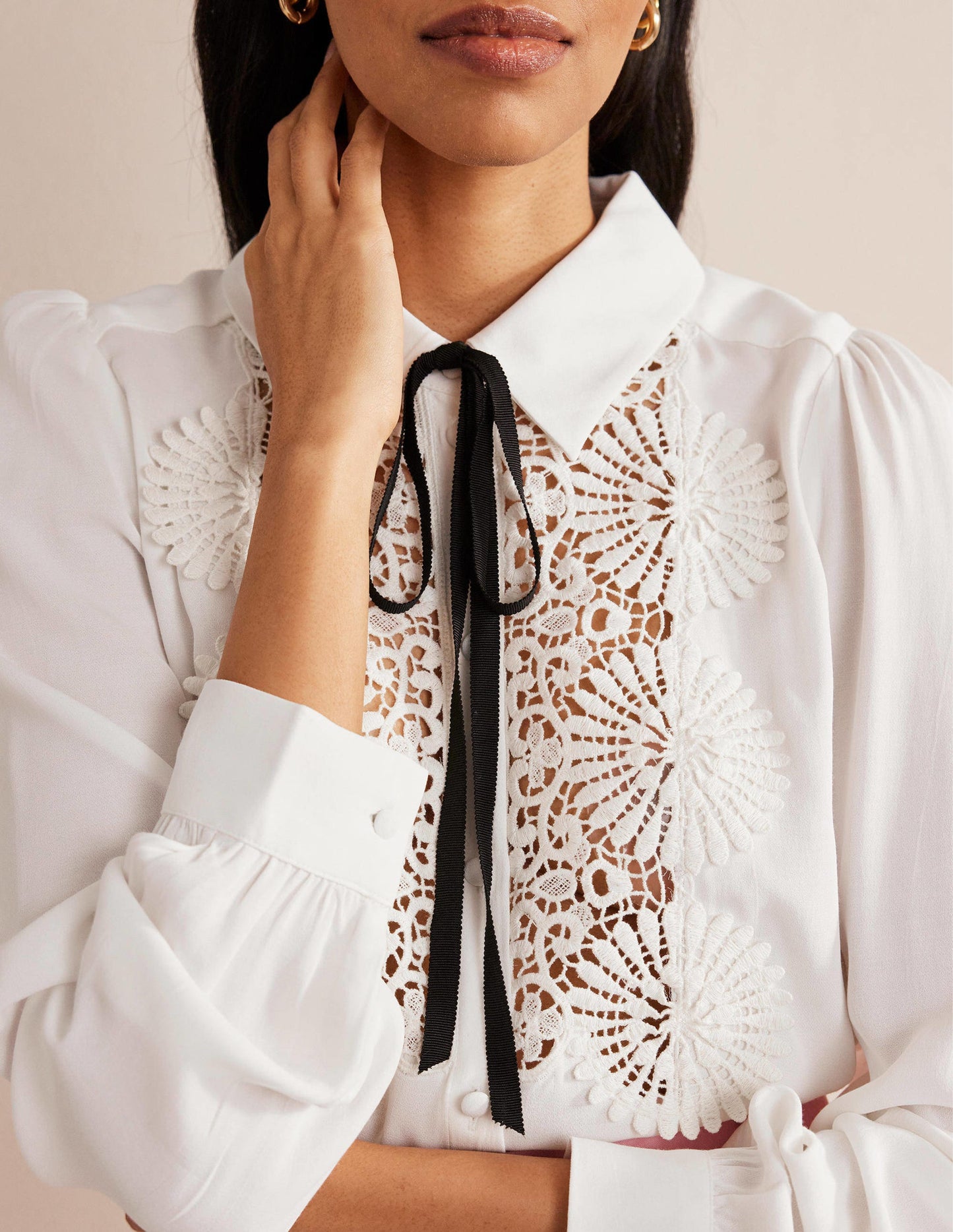 Lace Bib Blouse-Ivory
