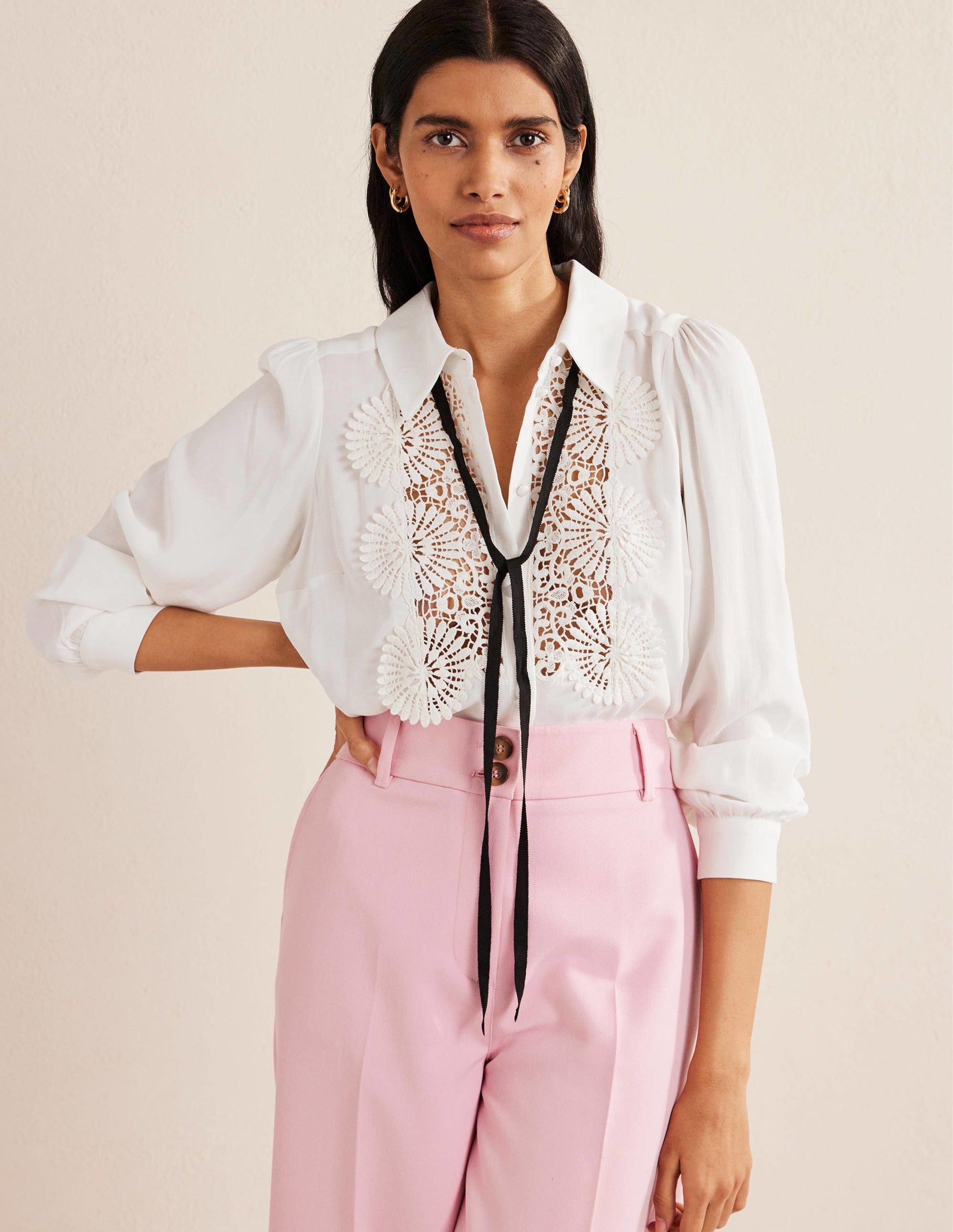 Lace Bib Blouse-Ivory-4