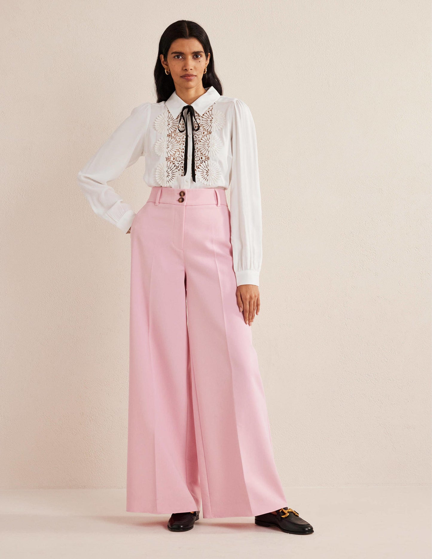 Lace Bib Blouse-Ivory