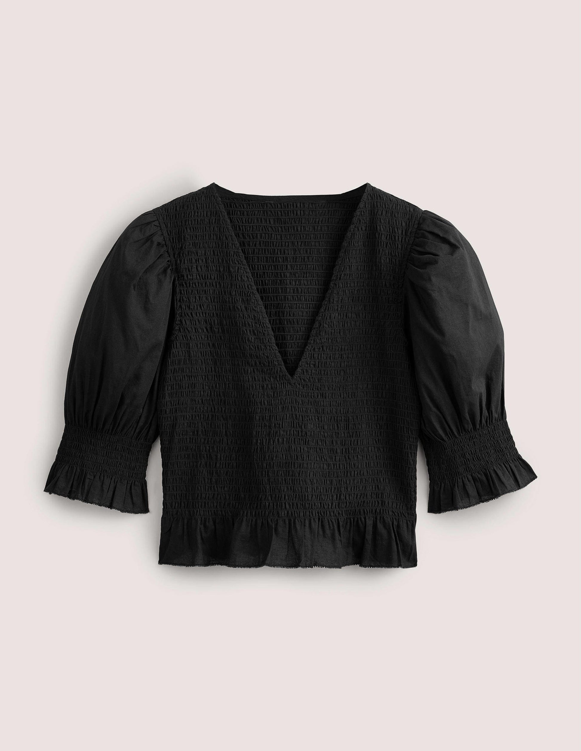 Smocked Bodice Crop Top-Black-5
