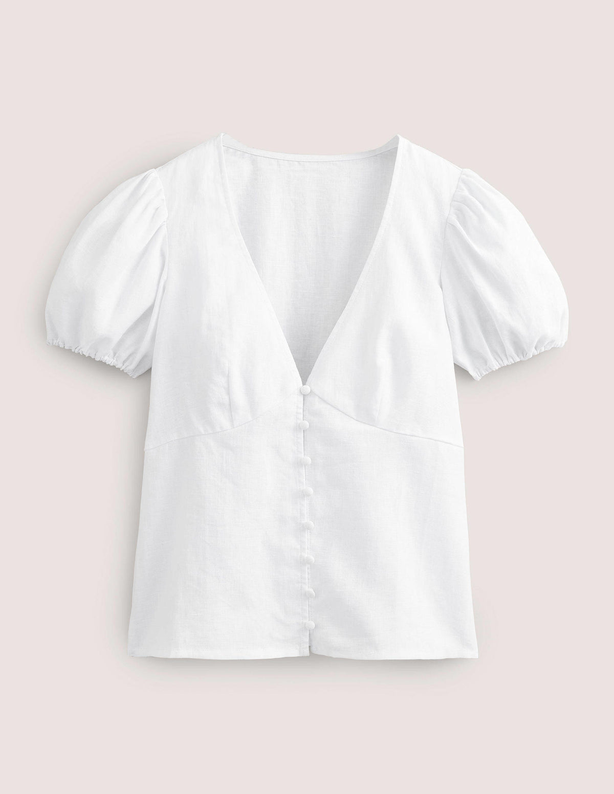 Fitted Linen V-neck Top-White - Image 5