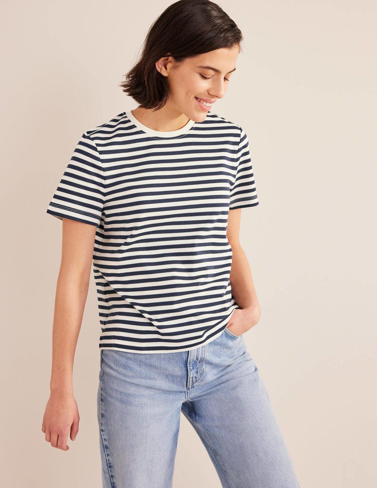 Perfect Cotton T-Shirt-Ivory / Navy Stripe - Image 1