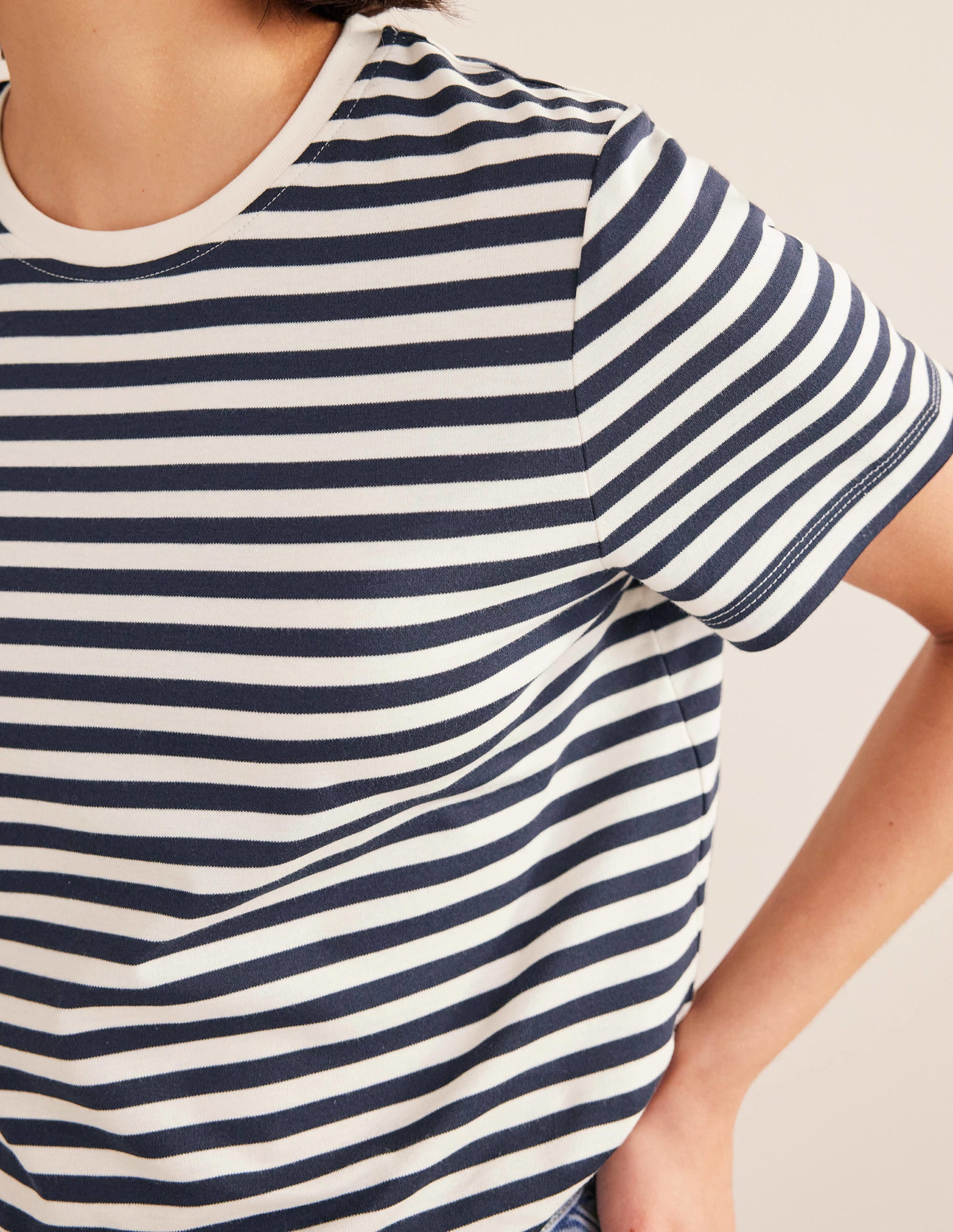 Perfect Cotton T-Shirt-Ivory / Navy Stripe - Image 2