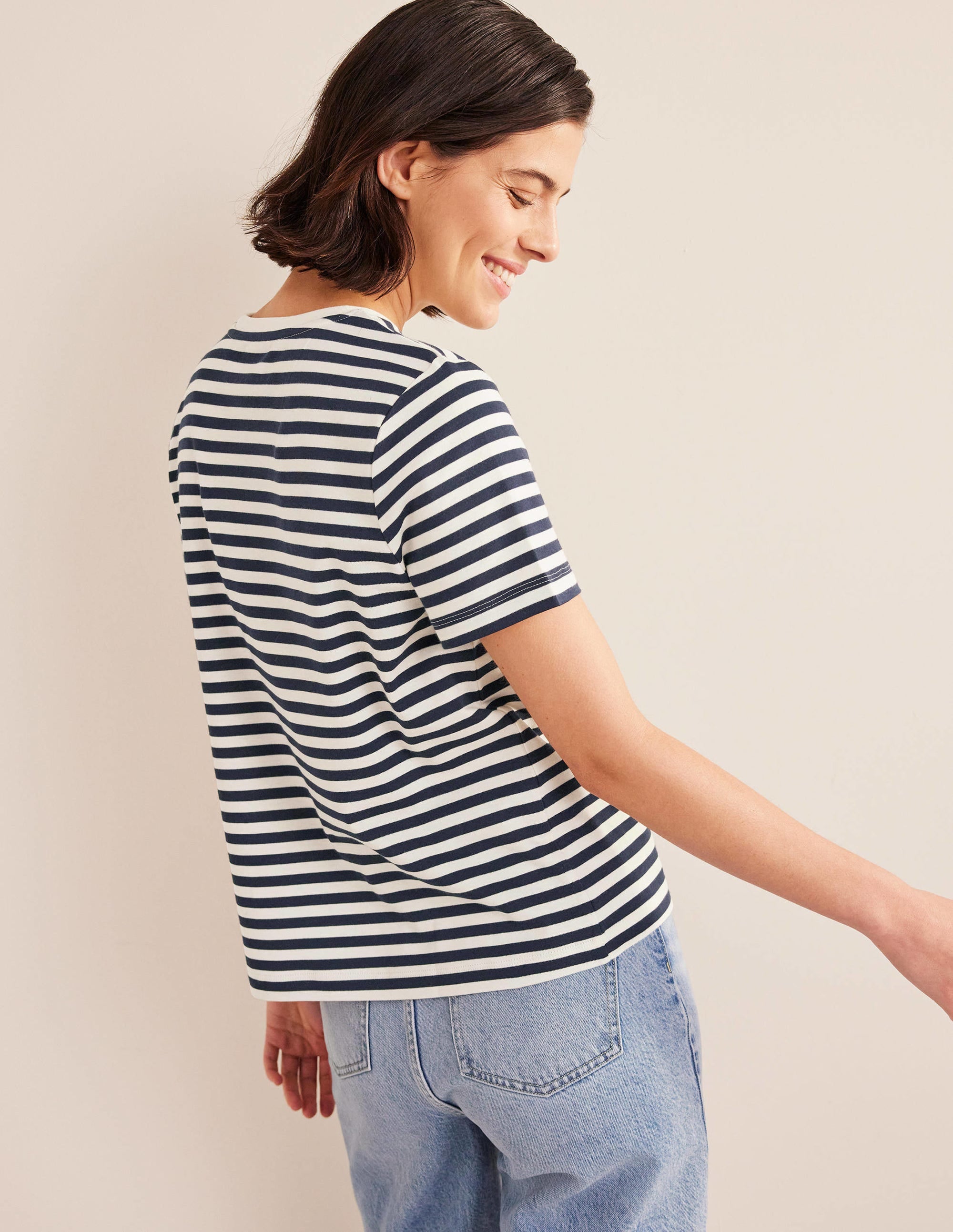 Perfect Cotton T-Shirt-Ivory / Navy Stripe - Image 3