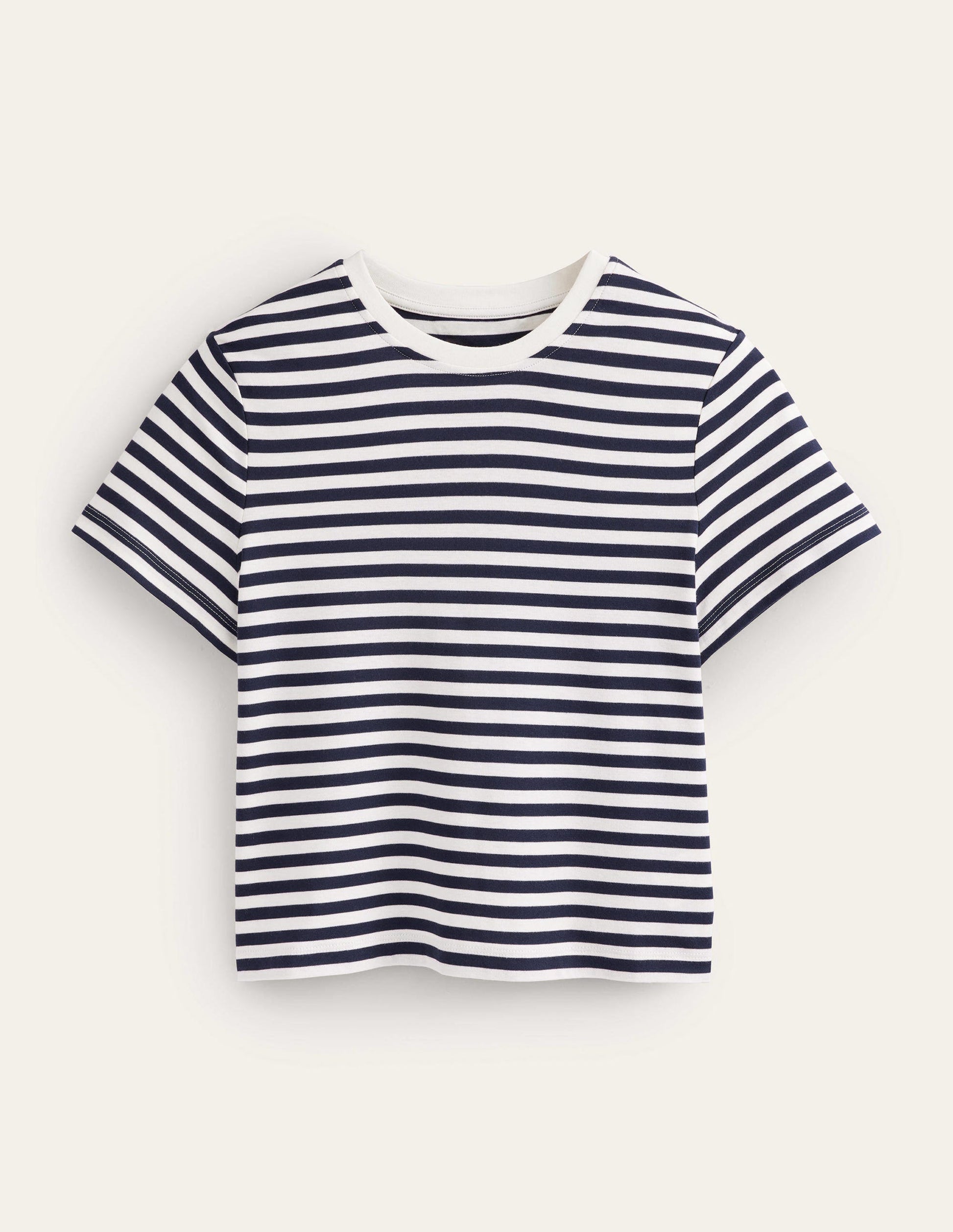 Perfect Cotton Cropped T-Shirt-Ivory / Navy Stripe-5