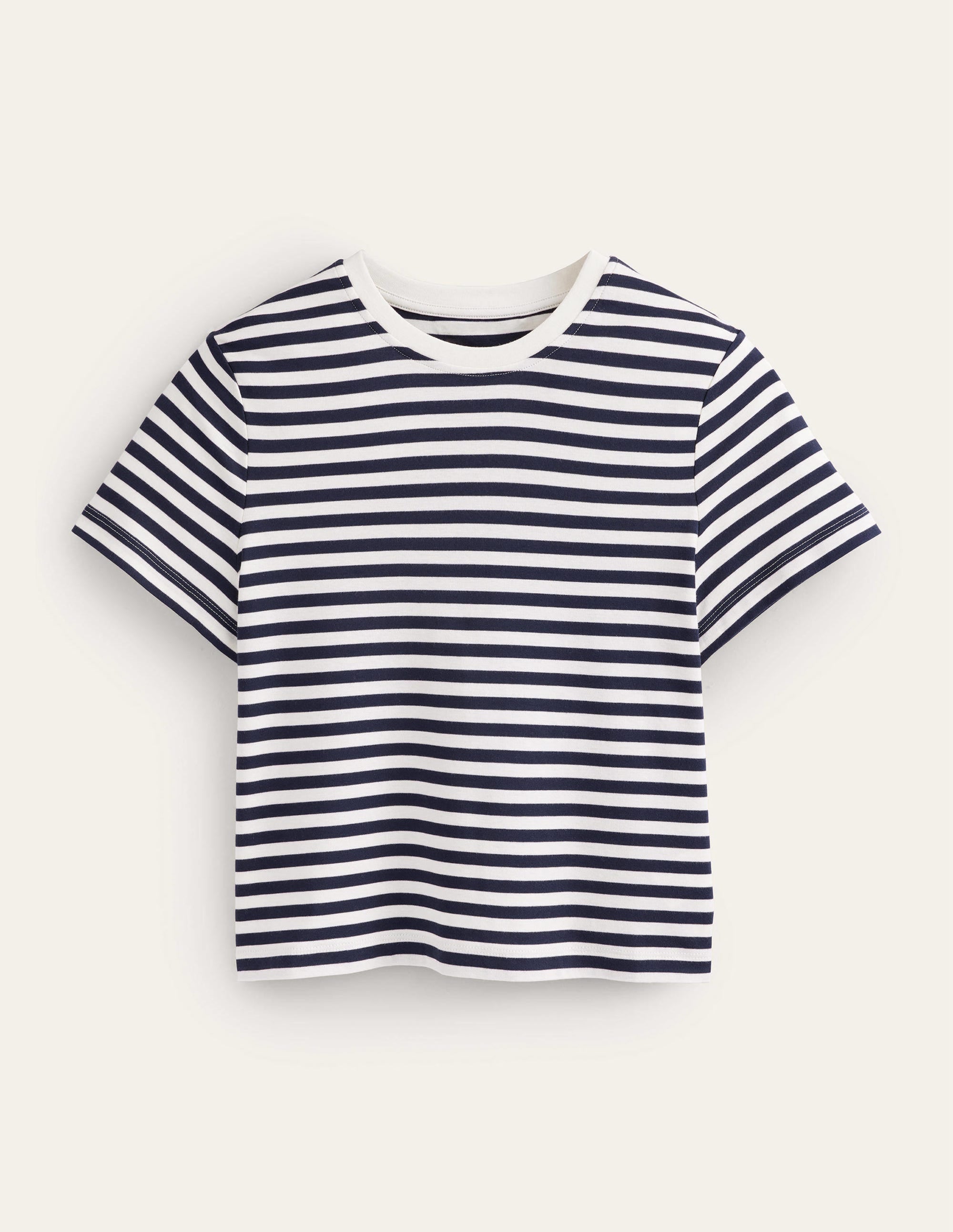 Perfect Cotton Cropped T-Shirt-Ivory / Navy Stripe - Image 5
