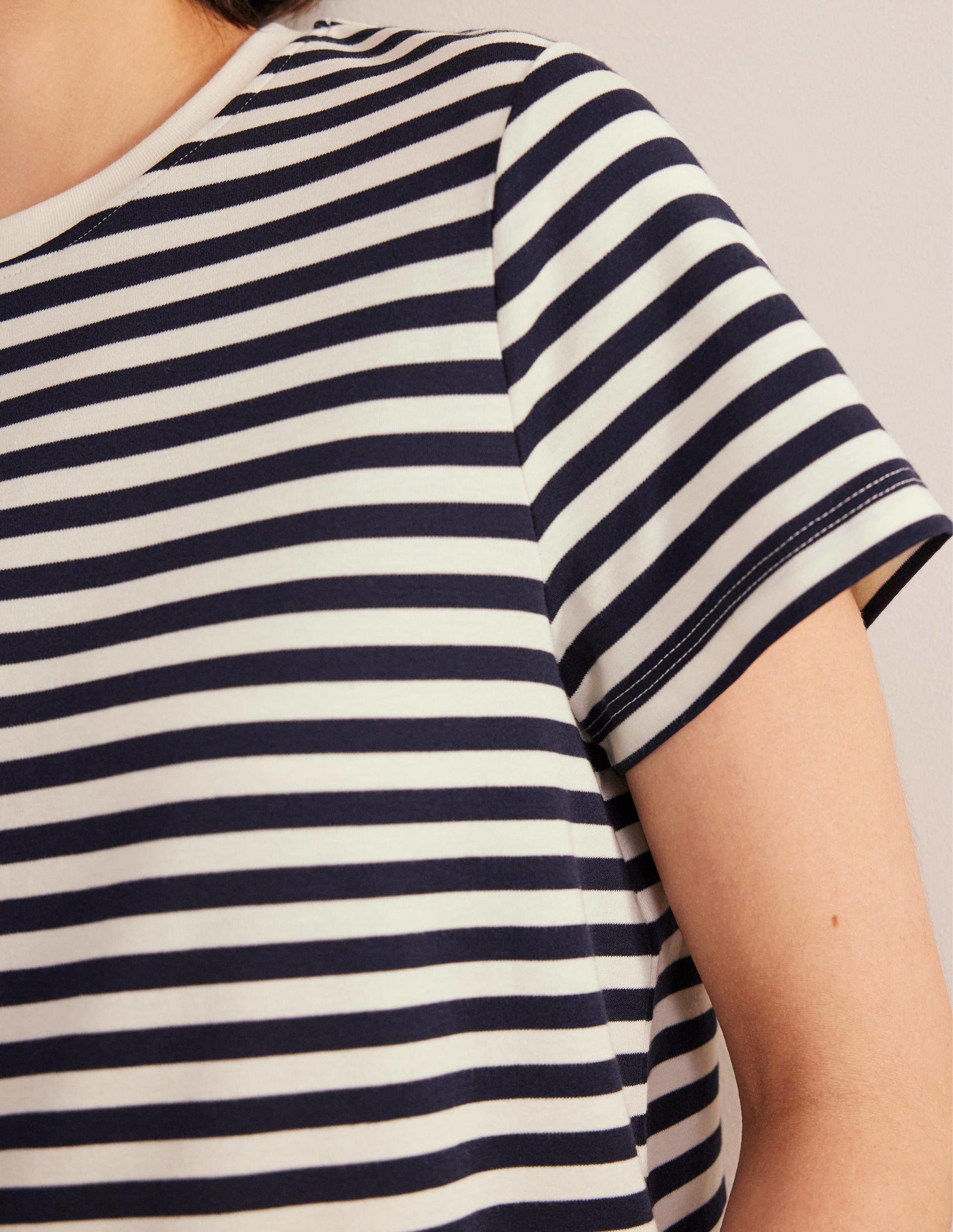 Perfect Cotton Cropped T-Shirt-Ivory / Navy Stripe-2