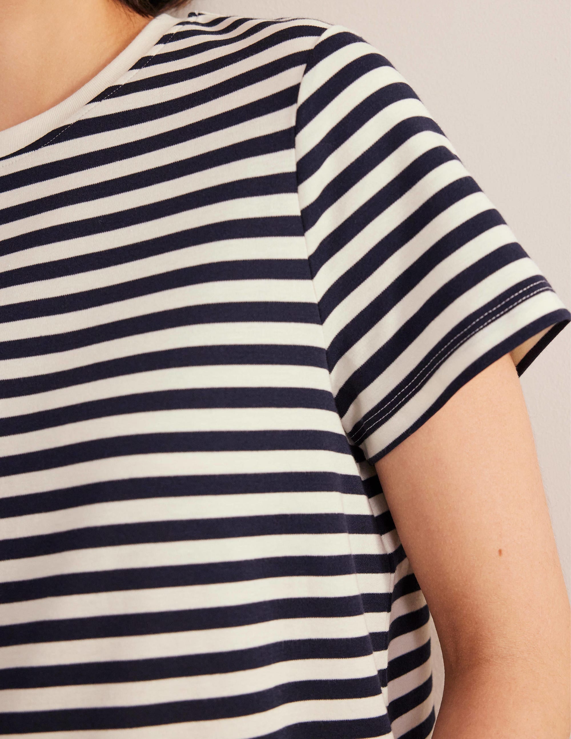 Perfect Cotton Cropped T-Shirt-Ivory / Navy Stripe - Image 2