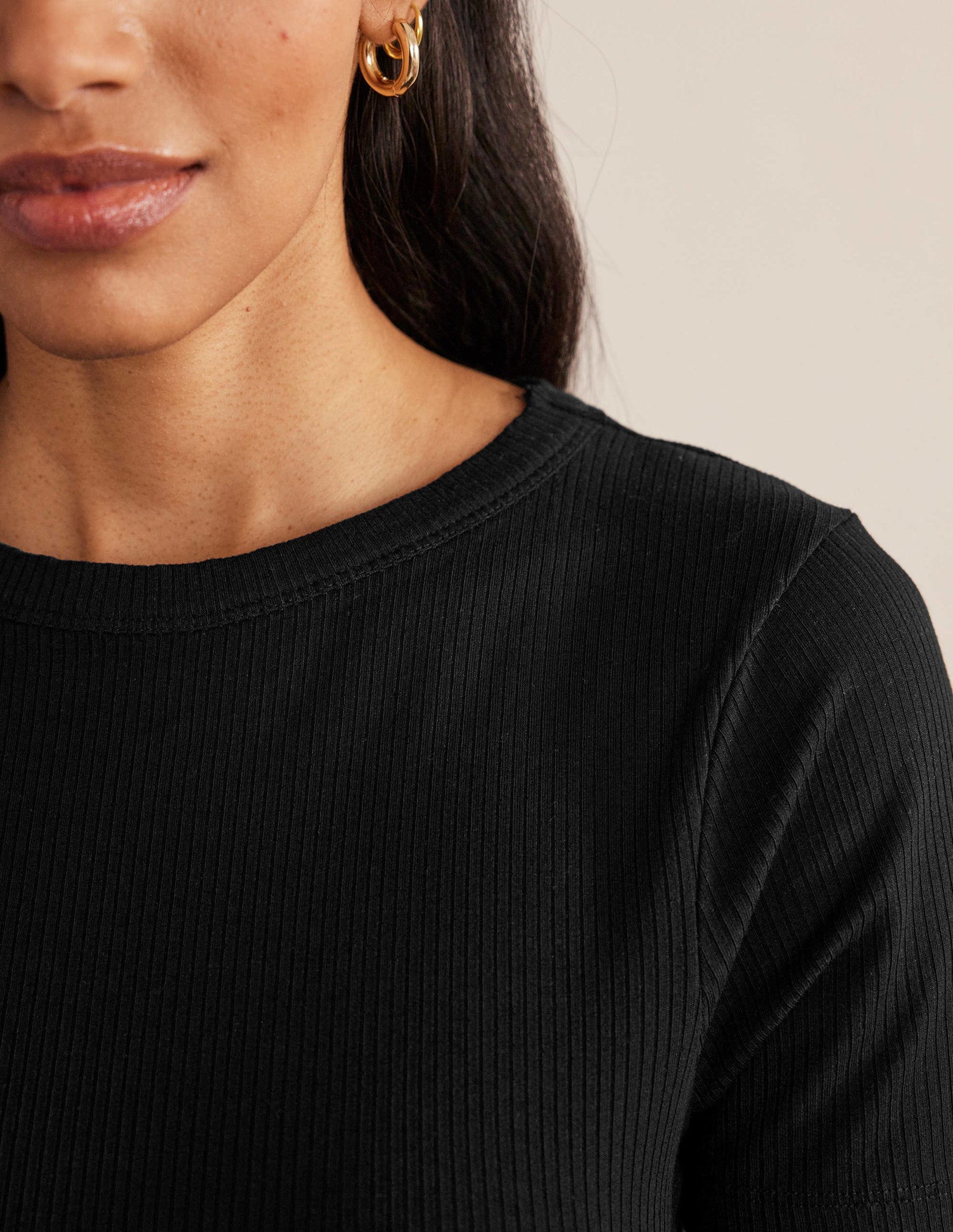 Soft Ribbed Crew Neck T-shirt-Black-2