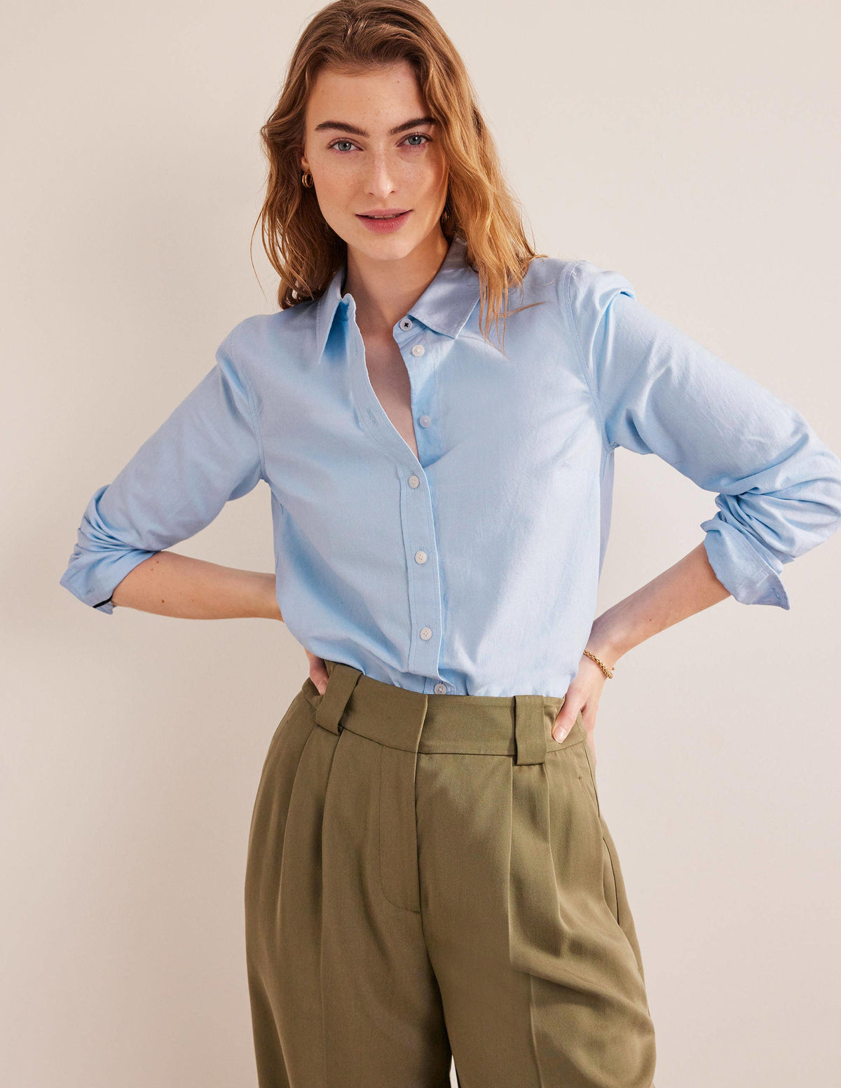 Straight Cotton Shirt-Blue Oxford - Image 1