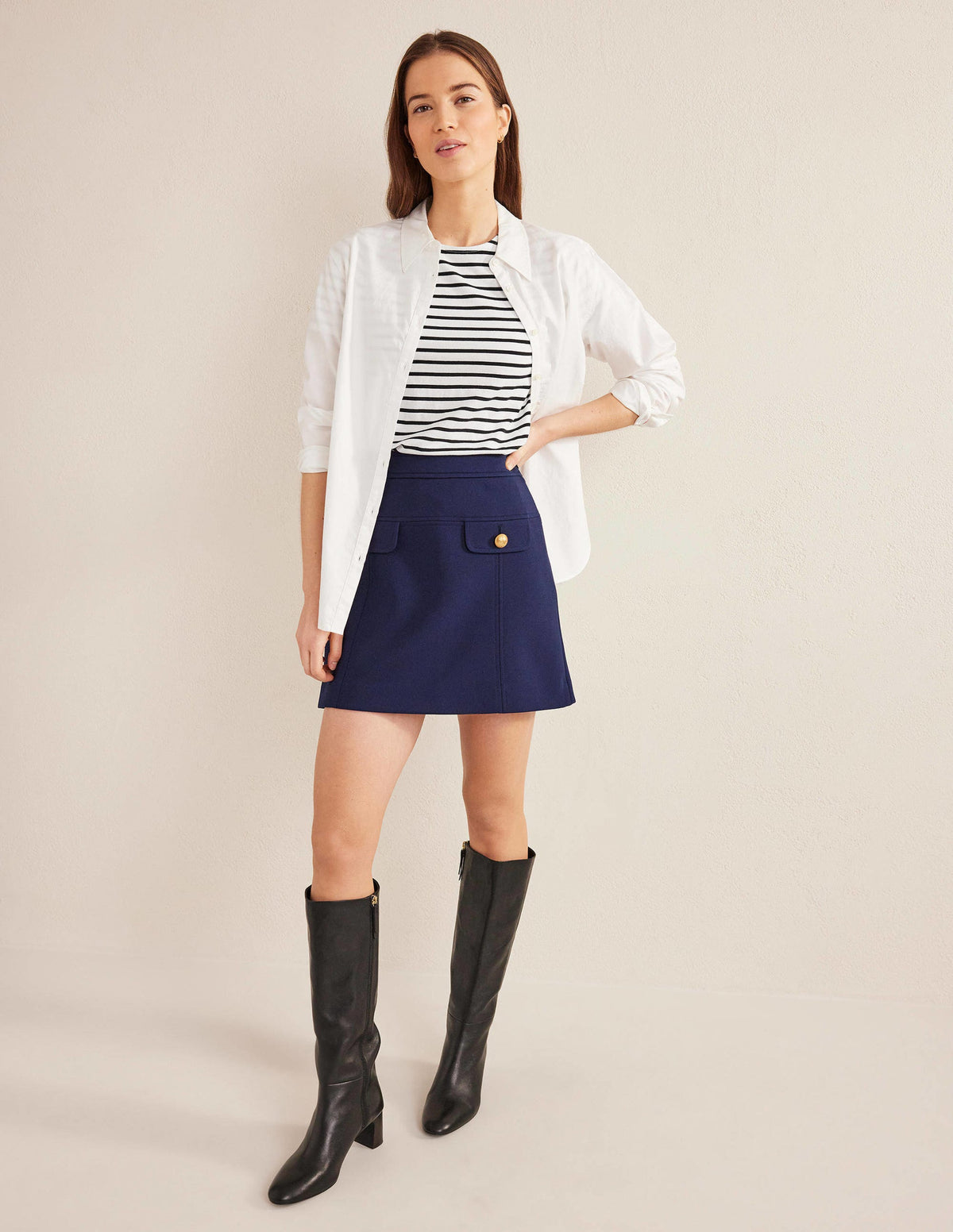 Bea Short Sleeve Breton-Ivory, Black - Image 4