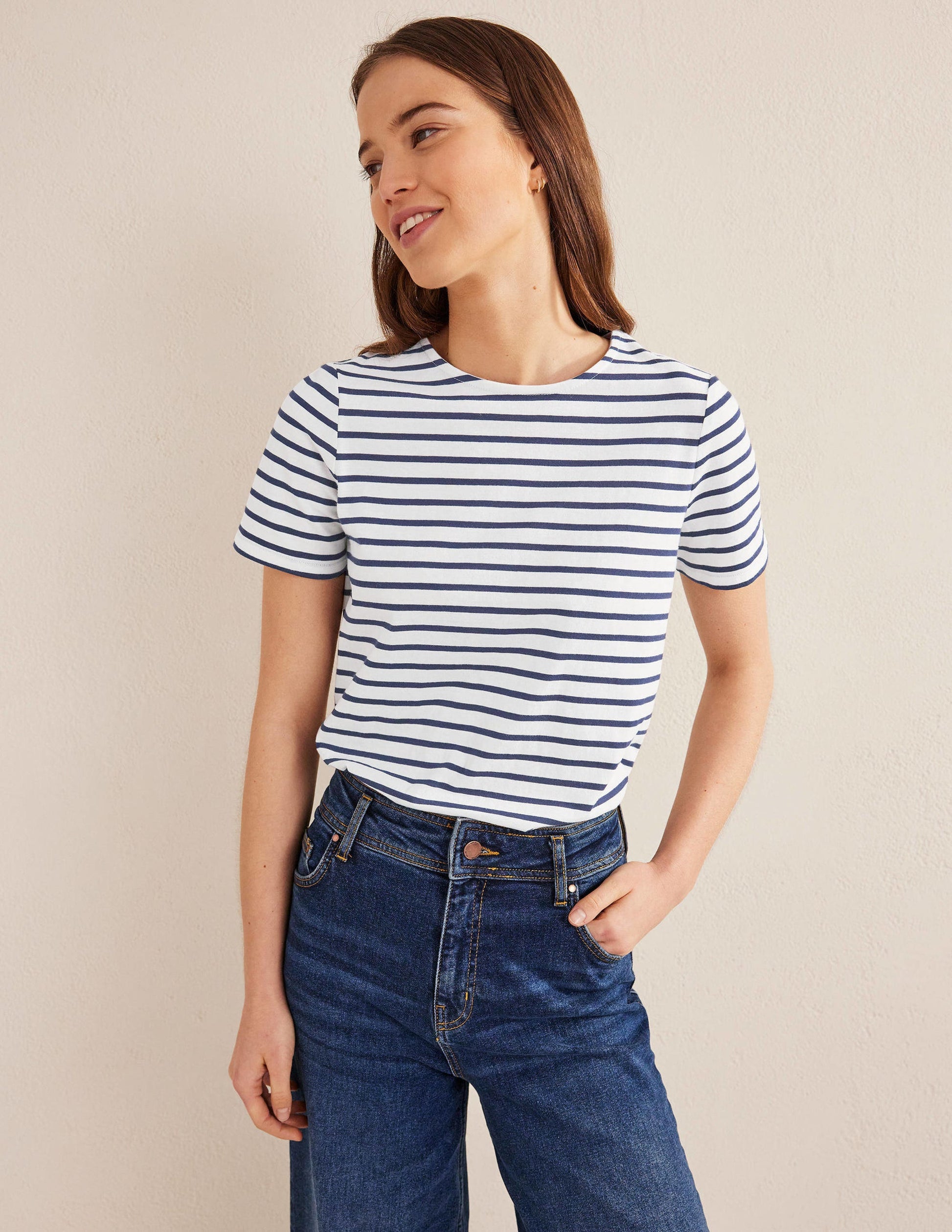 Bea Short Sleeve Breton-Ivory, Navy-1