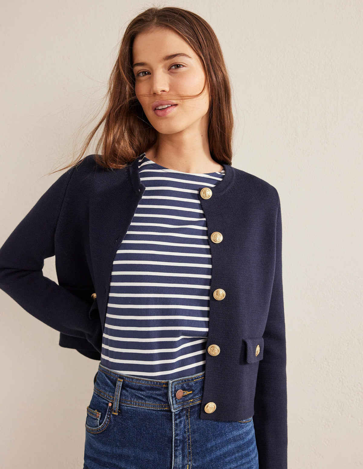 Bea Short Sleeve Breton-Navy, Ivory - Image 4