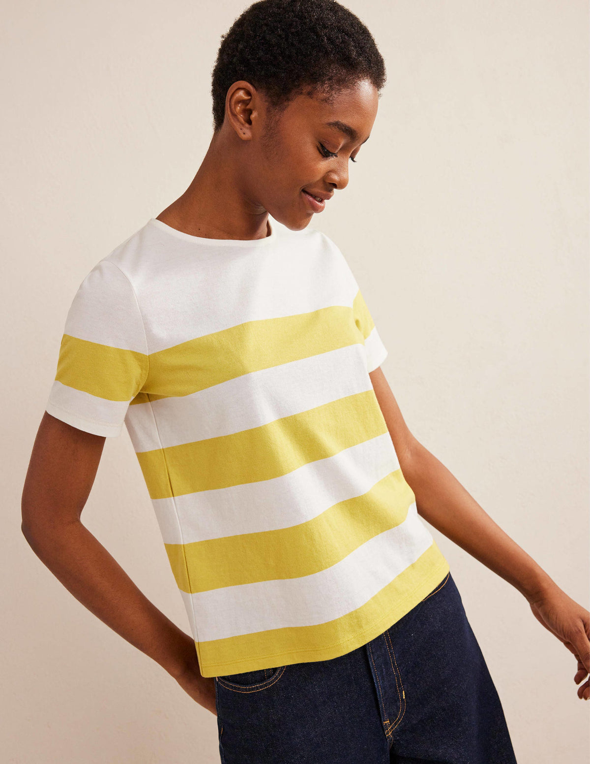 Bea Short Sleeve Breton-Sweet Honeycomb, Ivory Stripe - Image 1