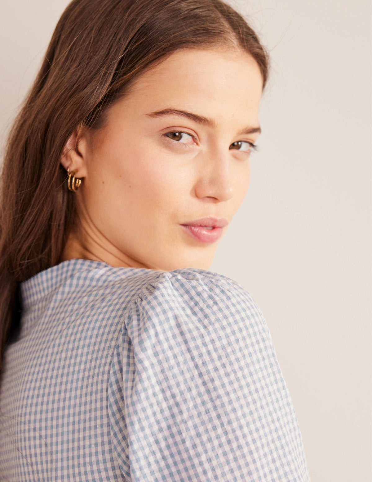 Smocked Cuff Shirt-Blue Blizzard Micro Gingham-2