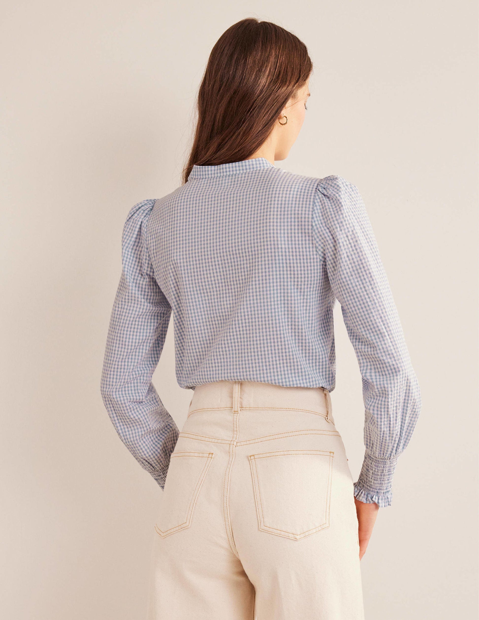 Smocked Cuff Shirt-Blue Blizzard Micro Gingham-3
