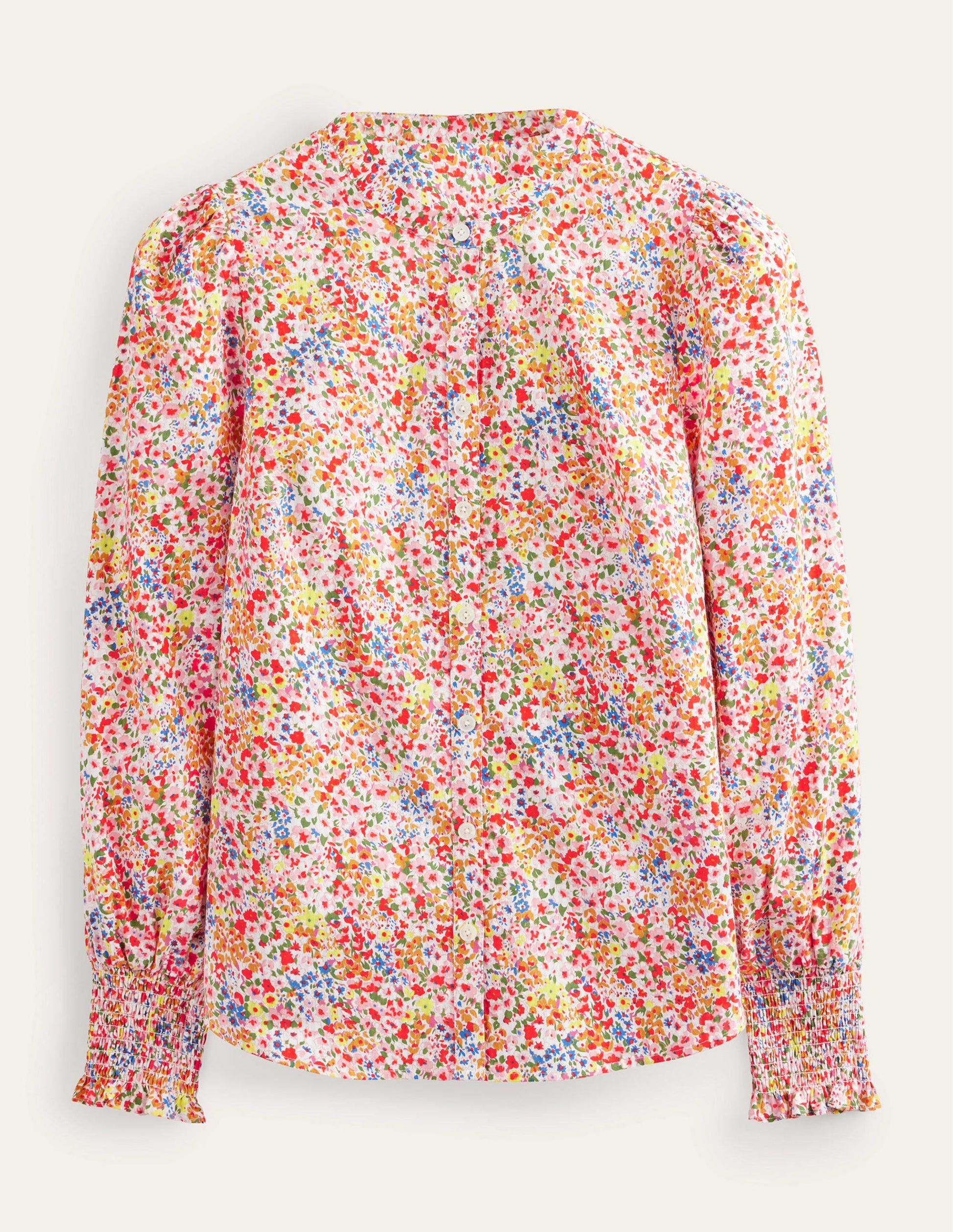 Smocked Cuff Shirt-Sunflower, Gardenia Petal-6