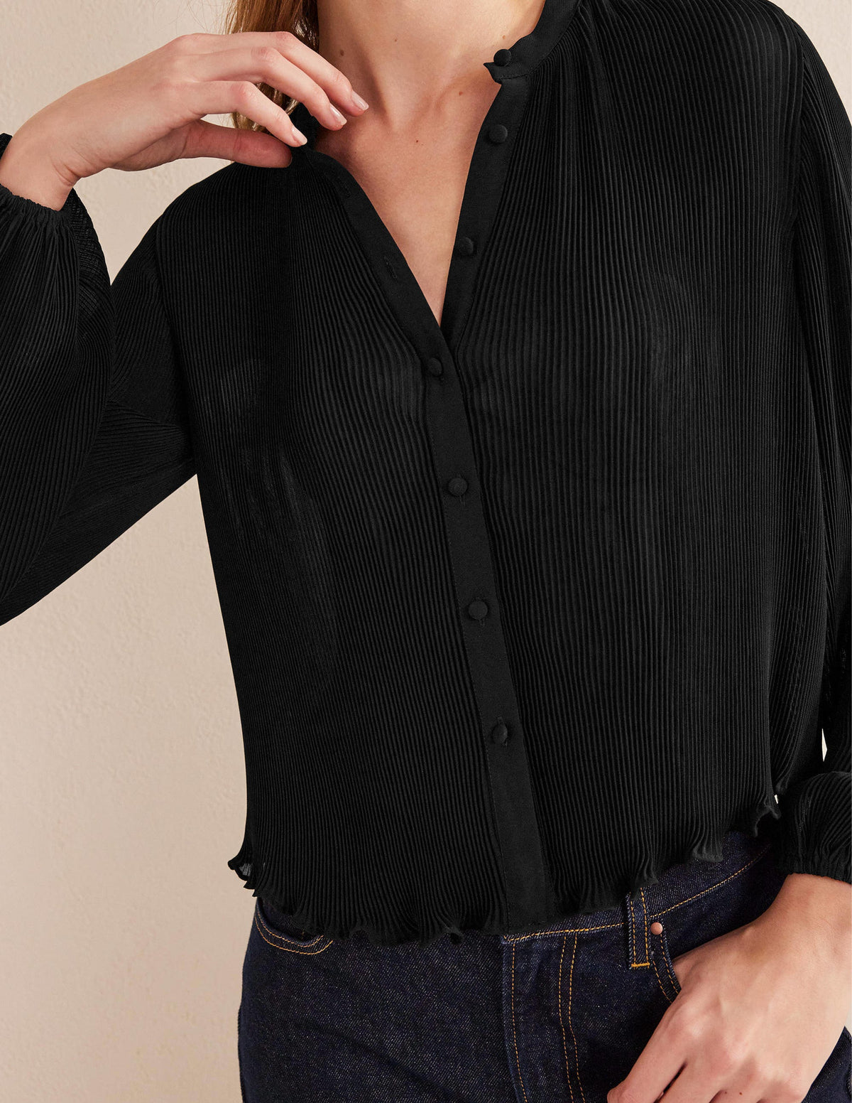 Plisse Pleat Blouse-Black-2