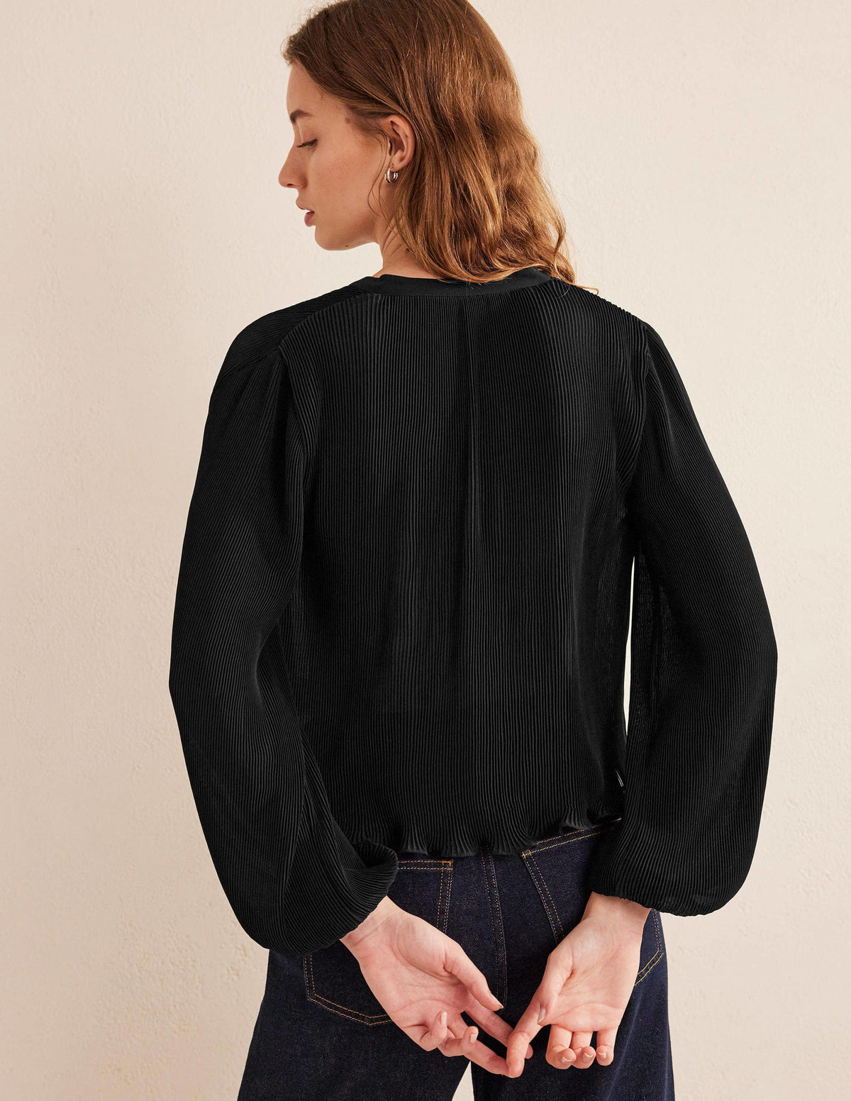 Plisse Pleat Blouse-Black - Image 3