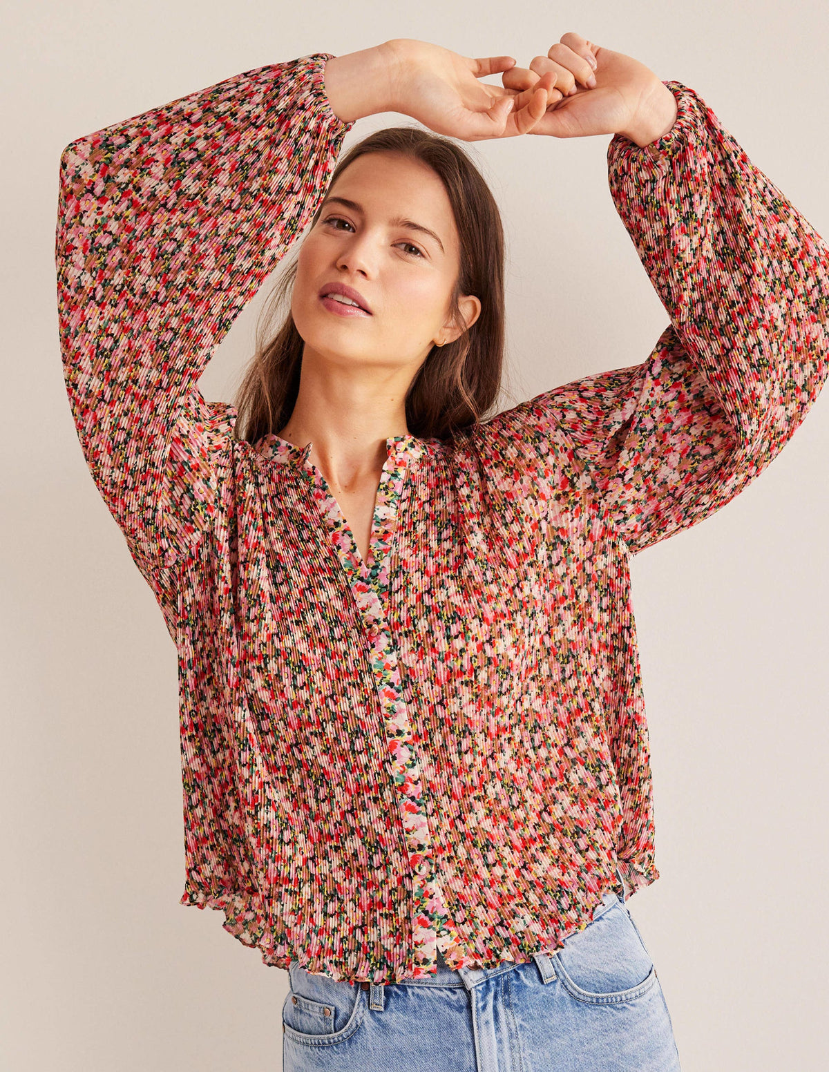 Plisse Pleat Blouse-Multi, Painterly Floret-4