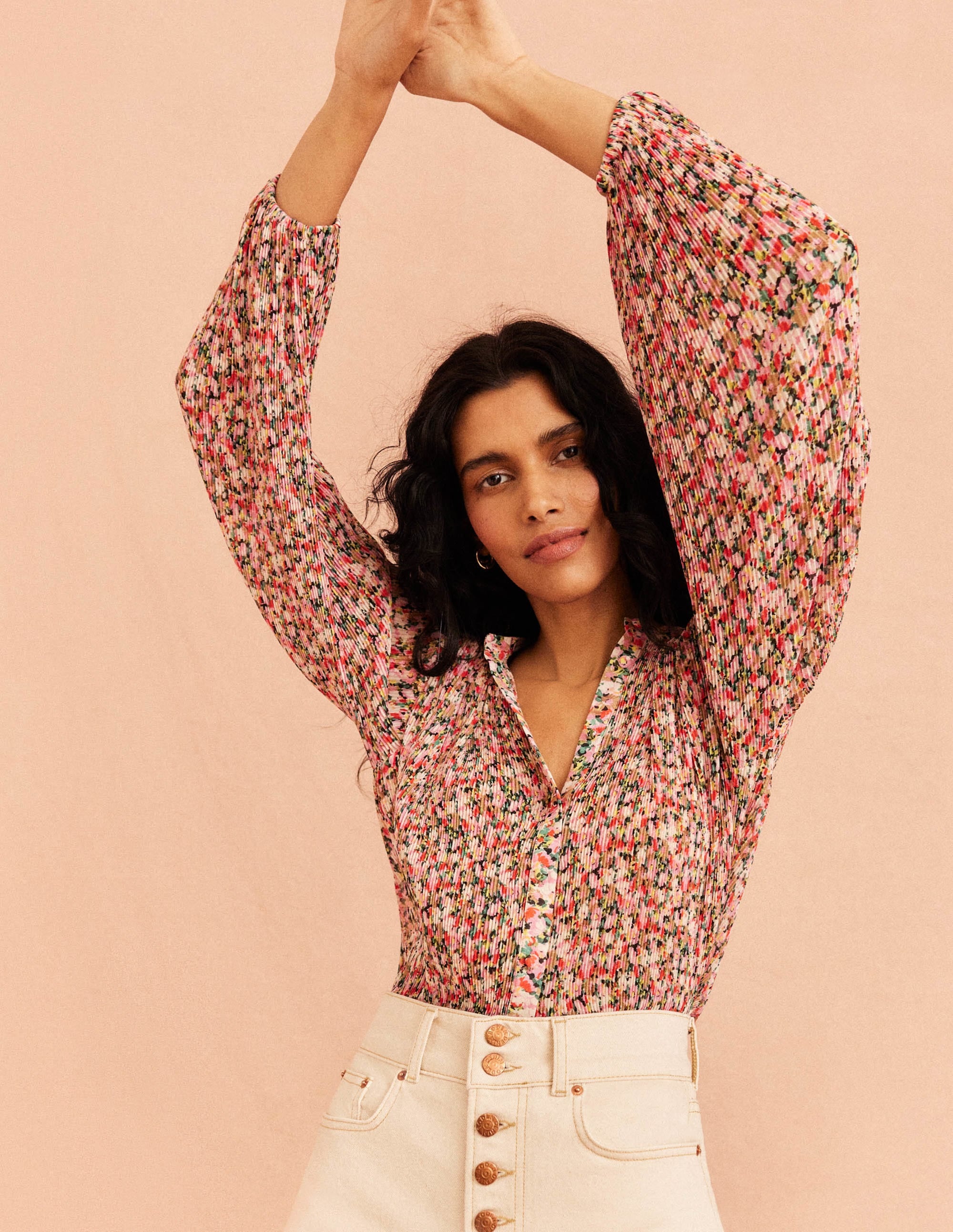 Plisse Pleat Blouse-Multi, Painterly Floret - Image 5