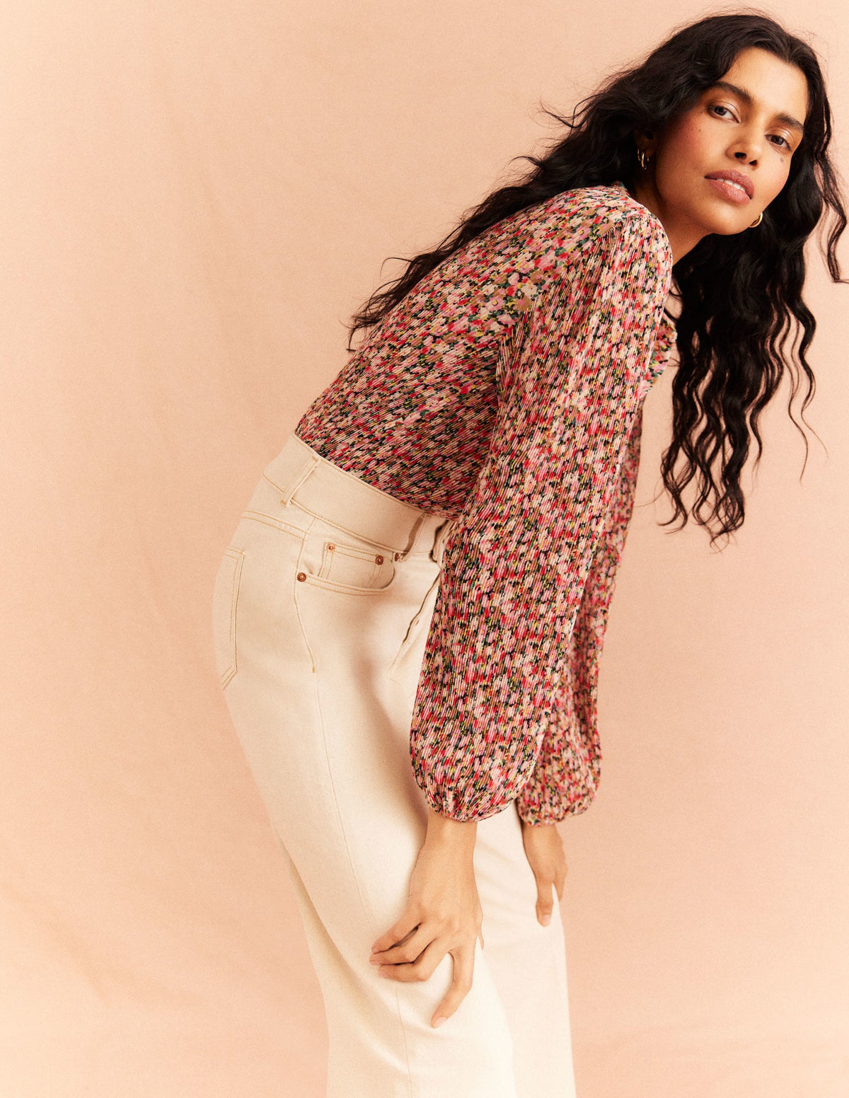 Plisse Pleat Blouse-Multi, Painterly Floret - Image 8