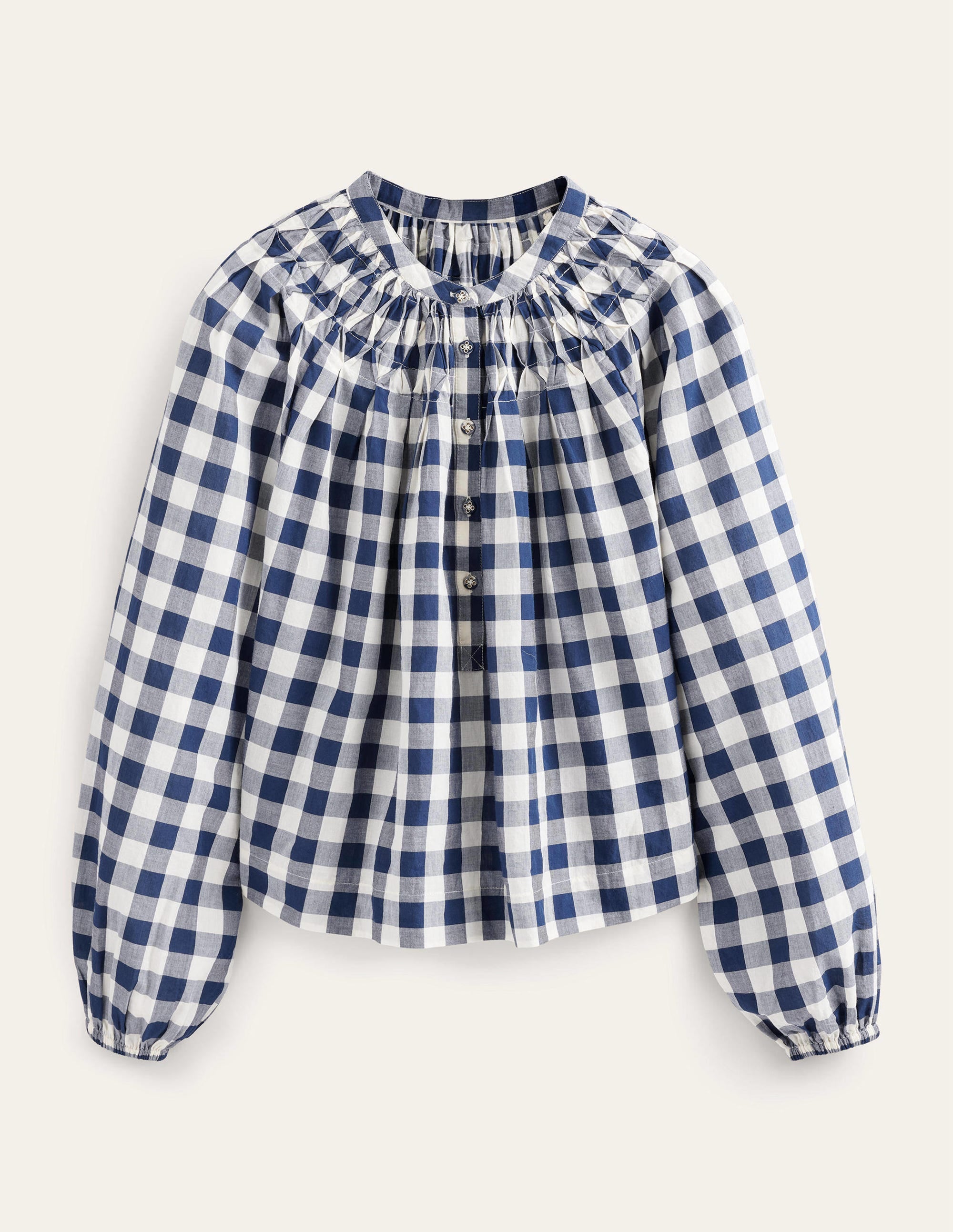 Smocking Detail Blouse-French Navy Gingham - Image 5