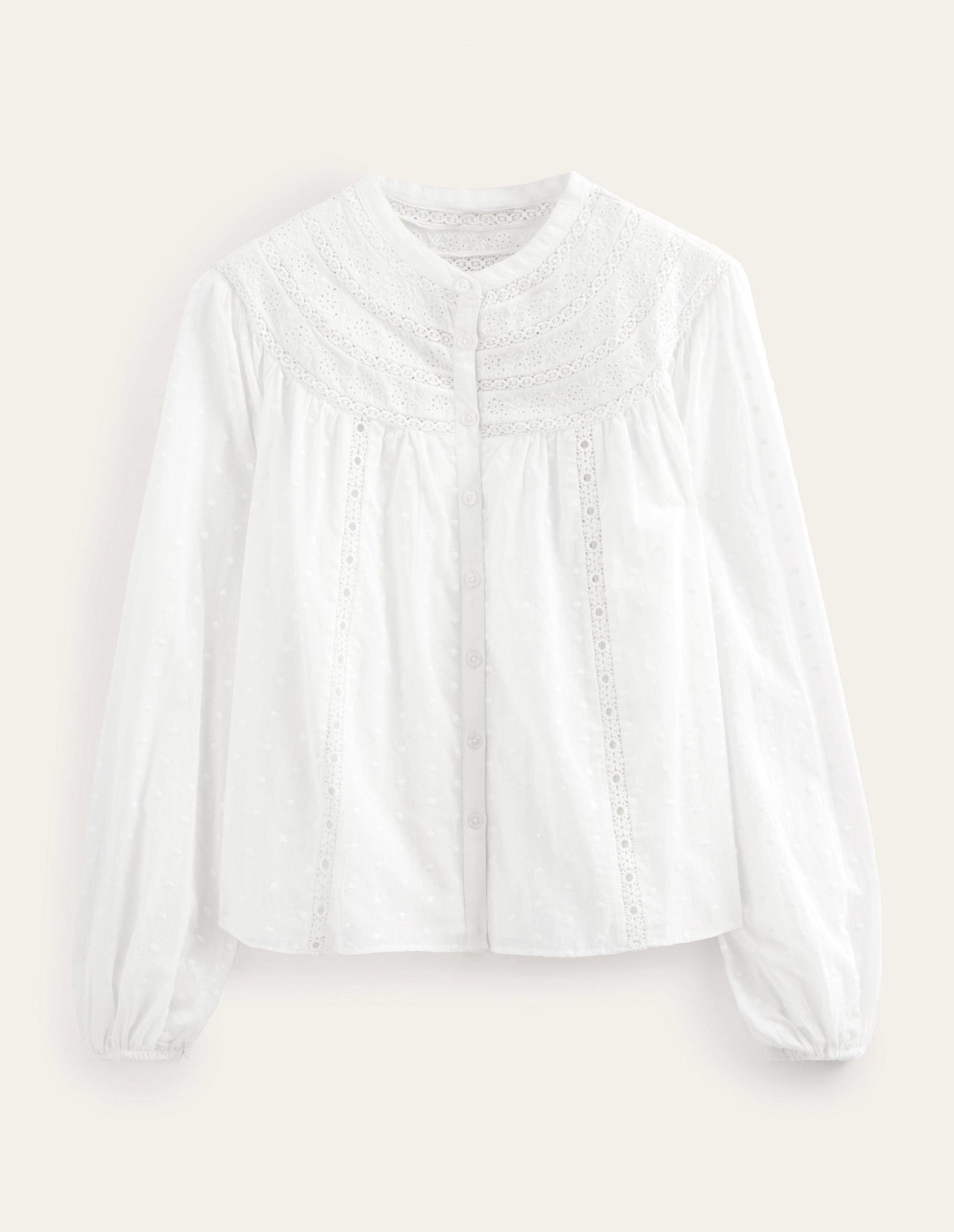 Broderie Trim Blouse-Ivory-5