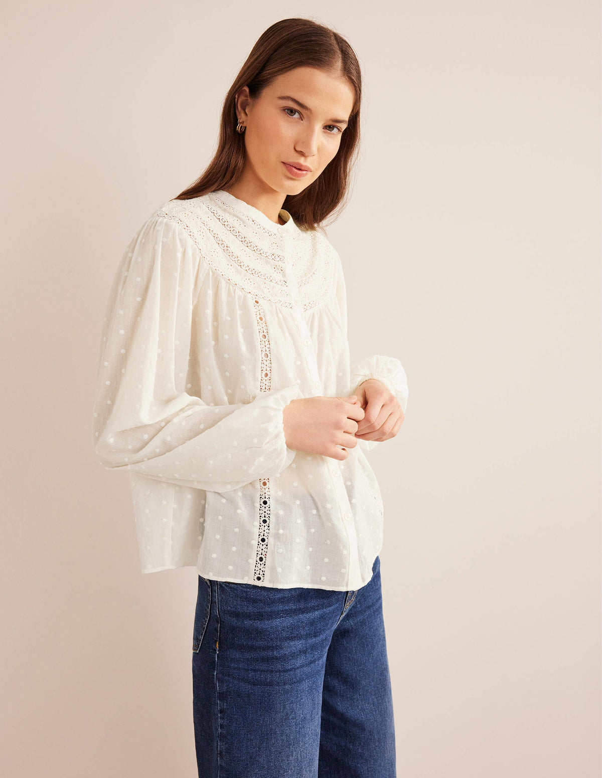 Broderie Trim Blouse-Ivory-1