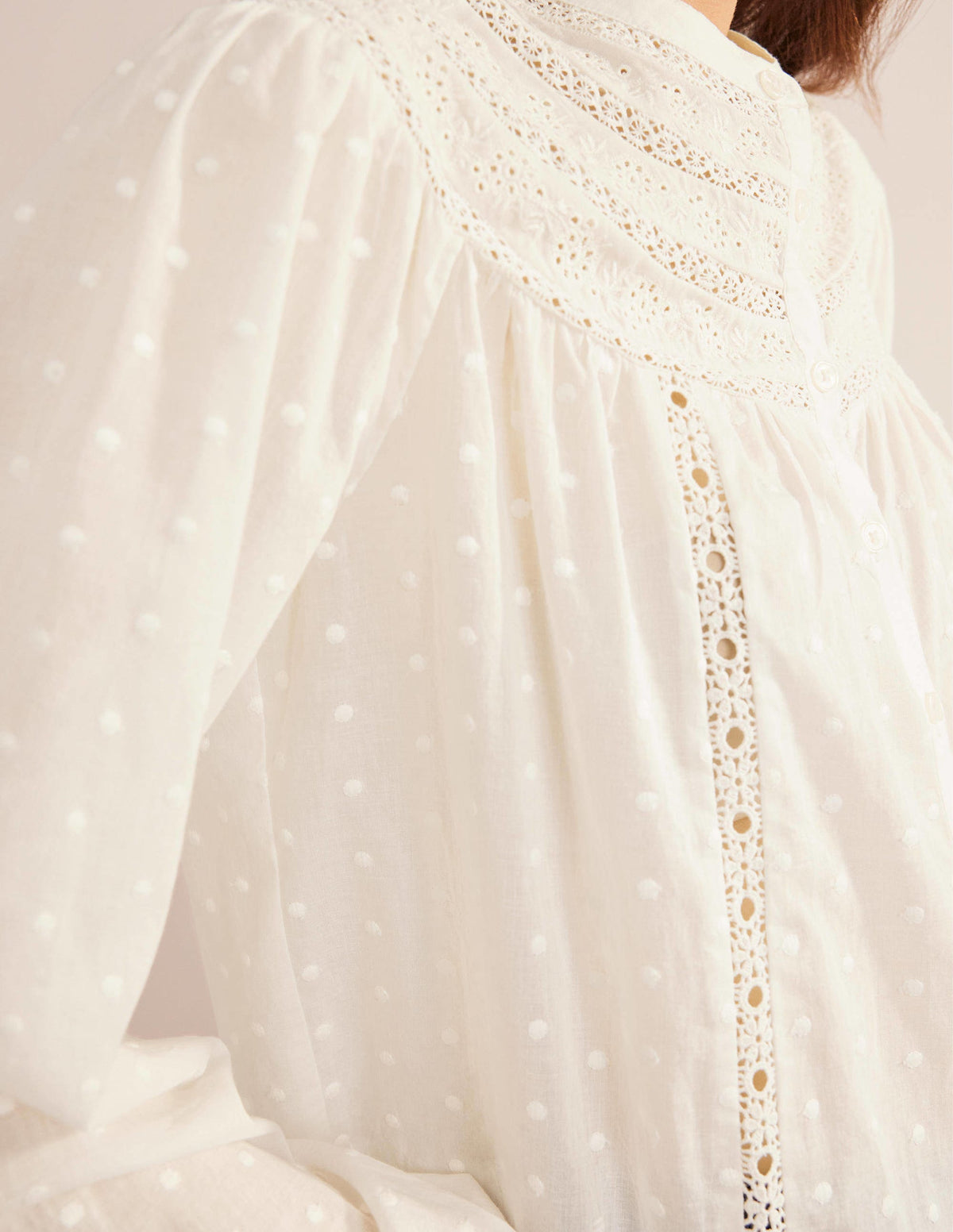 Broderie Trim Blouse-Ivory-2