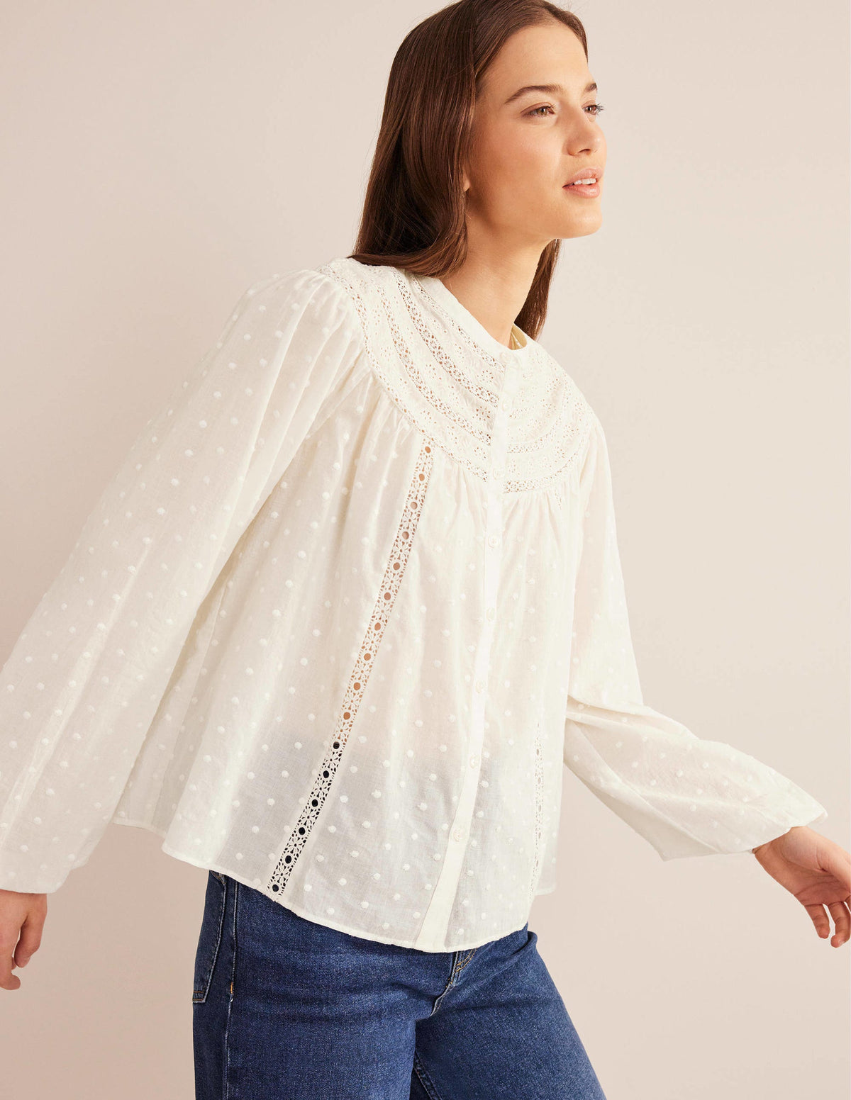Broderie Trim Blouse-Ivory - Image 4