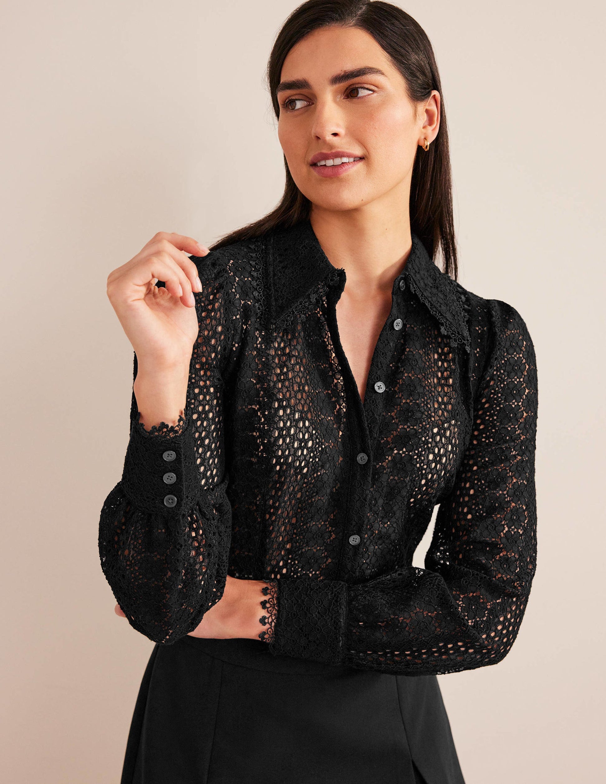 Fitted Lace Shirt-Black-1