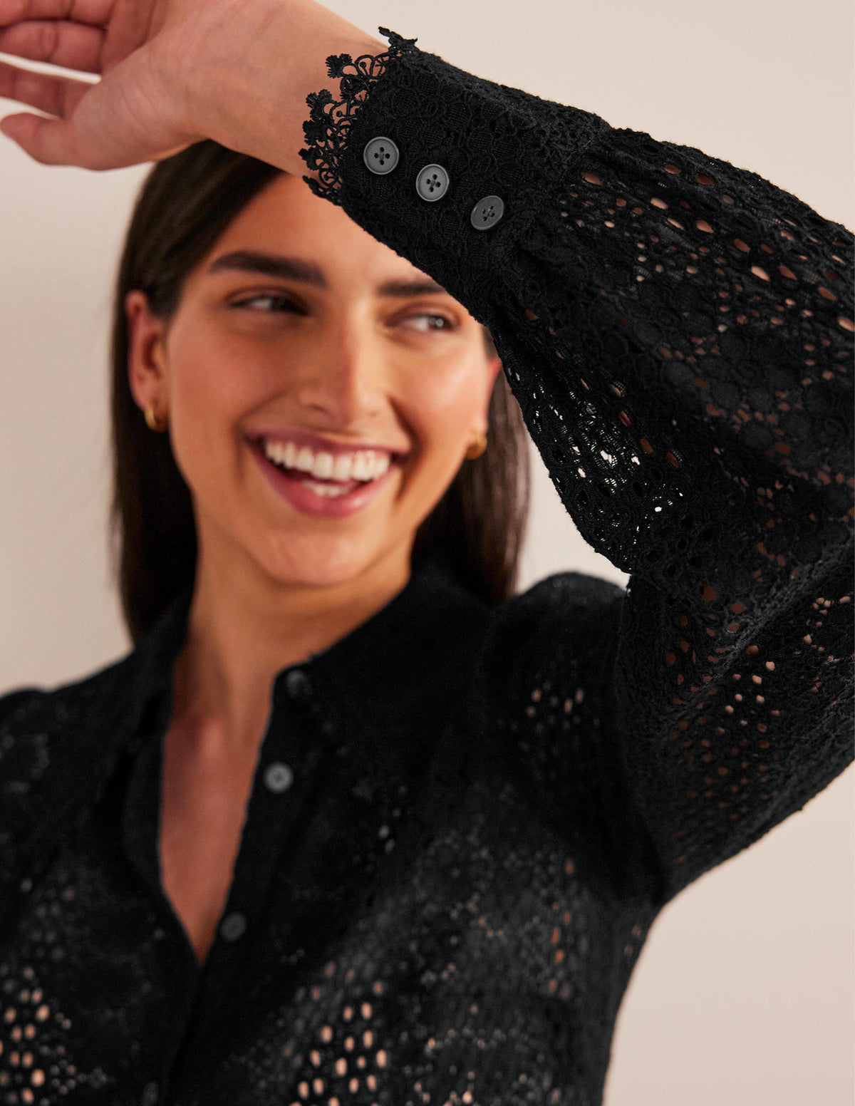 Fitted Lace Shirt-Black-2
