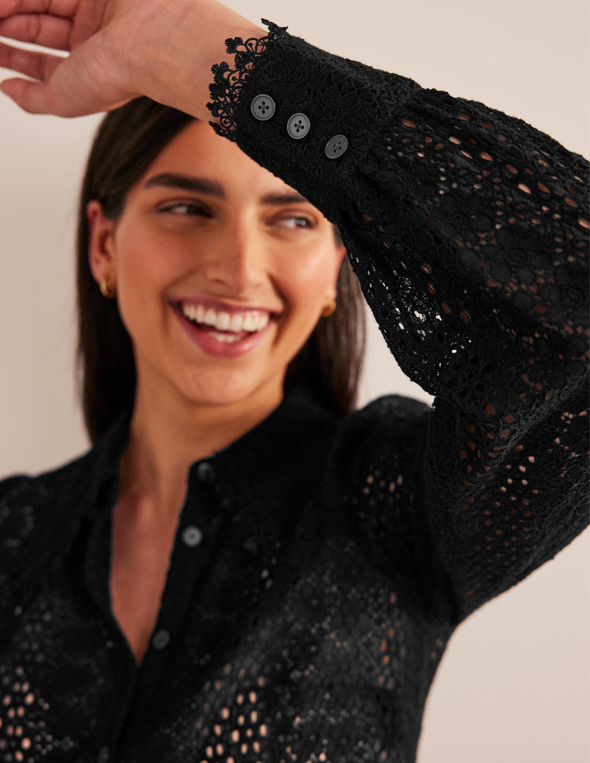 Fitted Lace Shirt-Black - Image 2