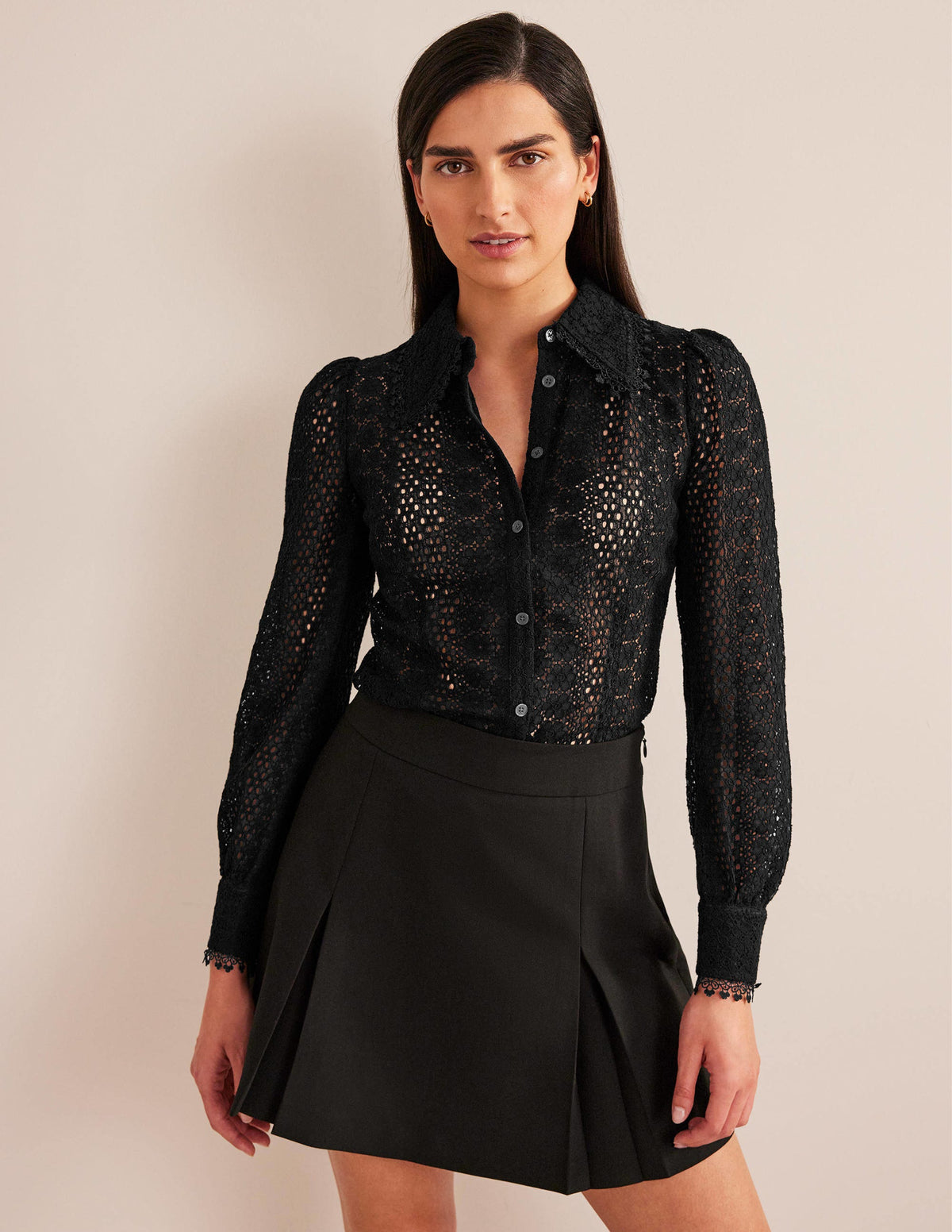 Fitted Lace Shirt-Black-4